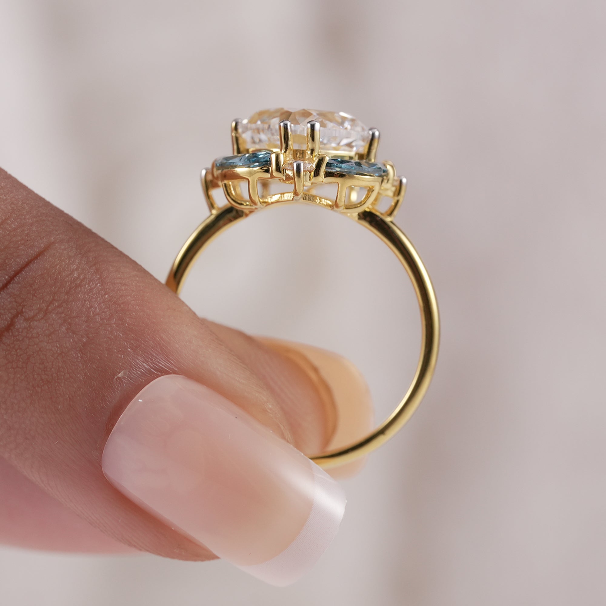 Artisan crafted diamond flower ring in solid gold