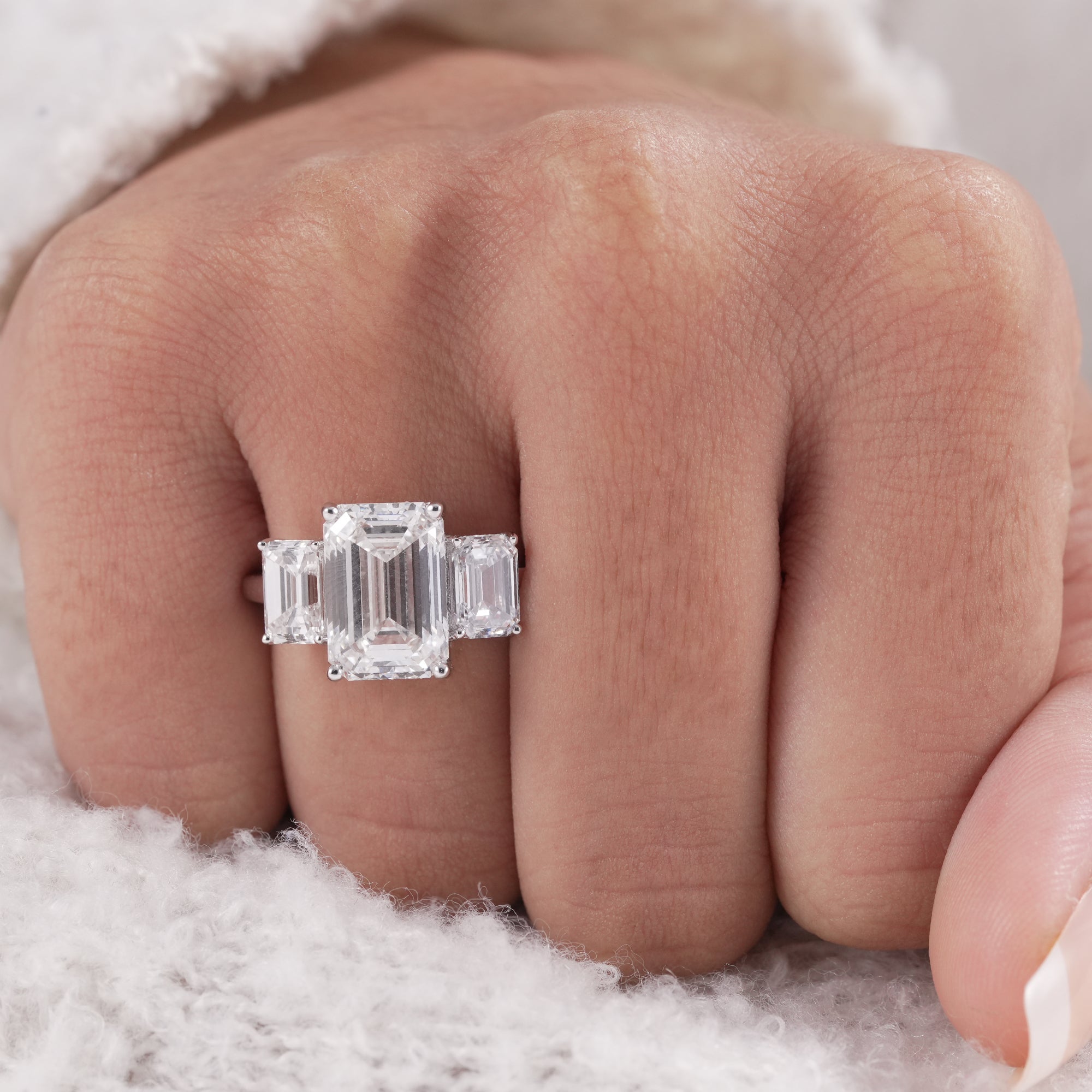 Sustainable lab grown diamond emerald engagement ring