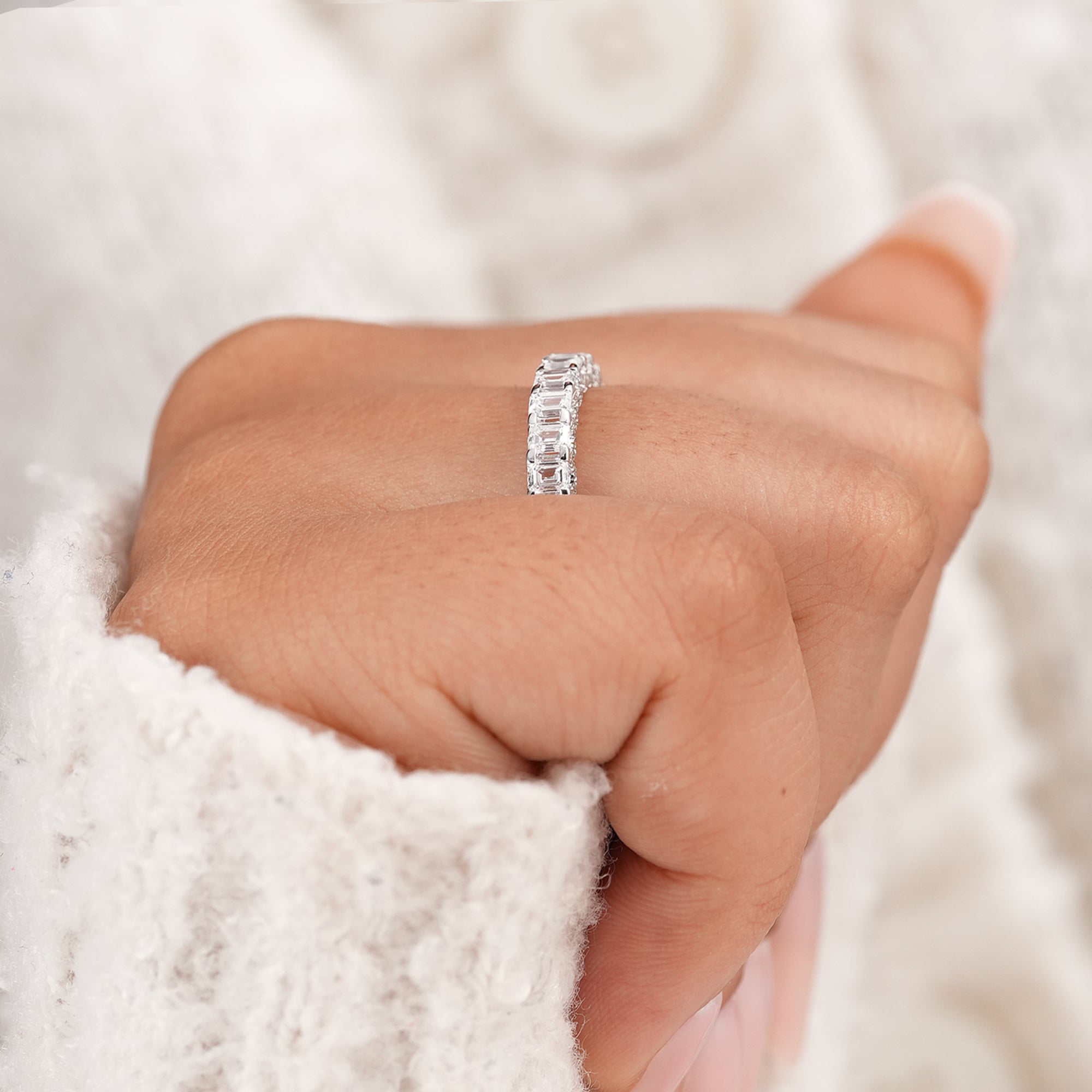 Classic emerald lab grown diamond anniversary ring in polished gold