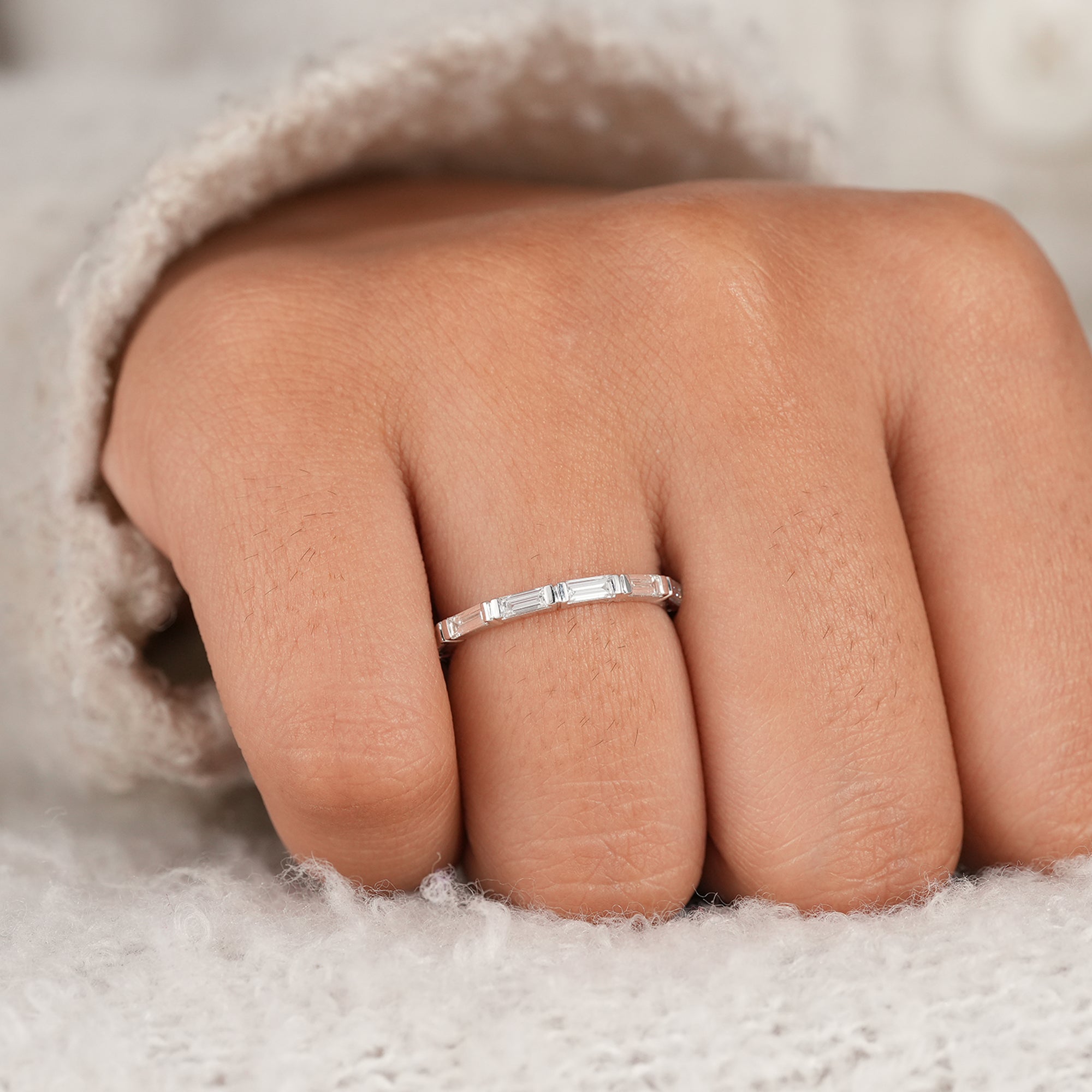 Minimalist baguette diamond ring enhancer band