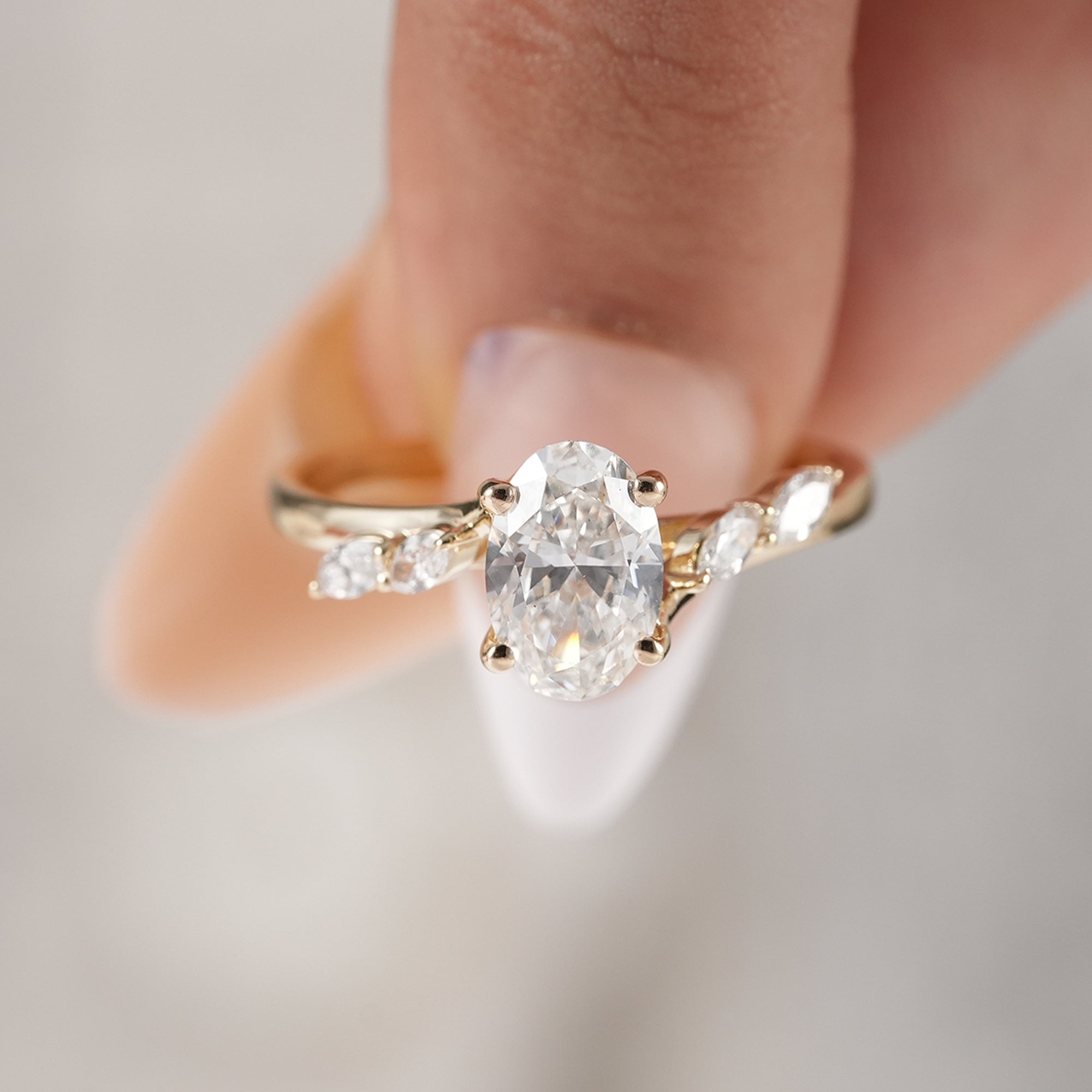 Luxury oval lab grown diamond engagement ring for women.