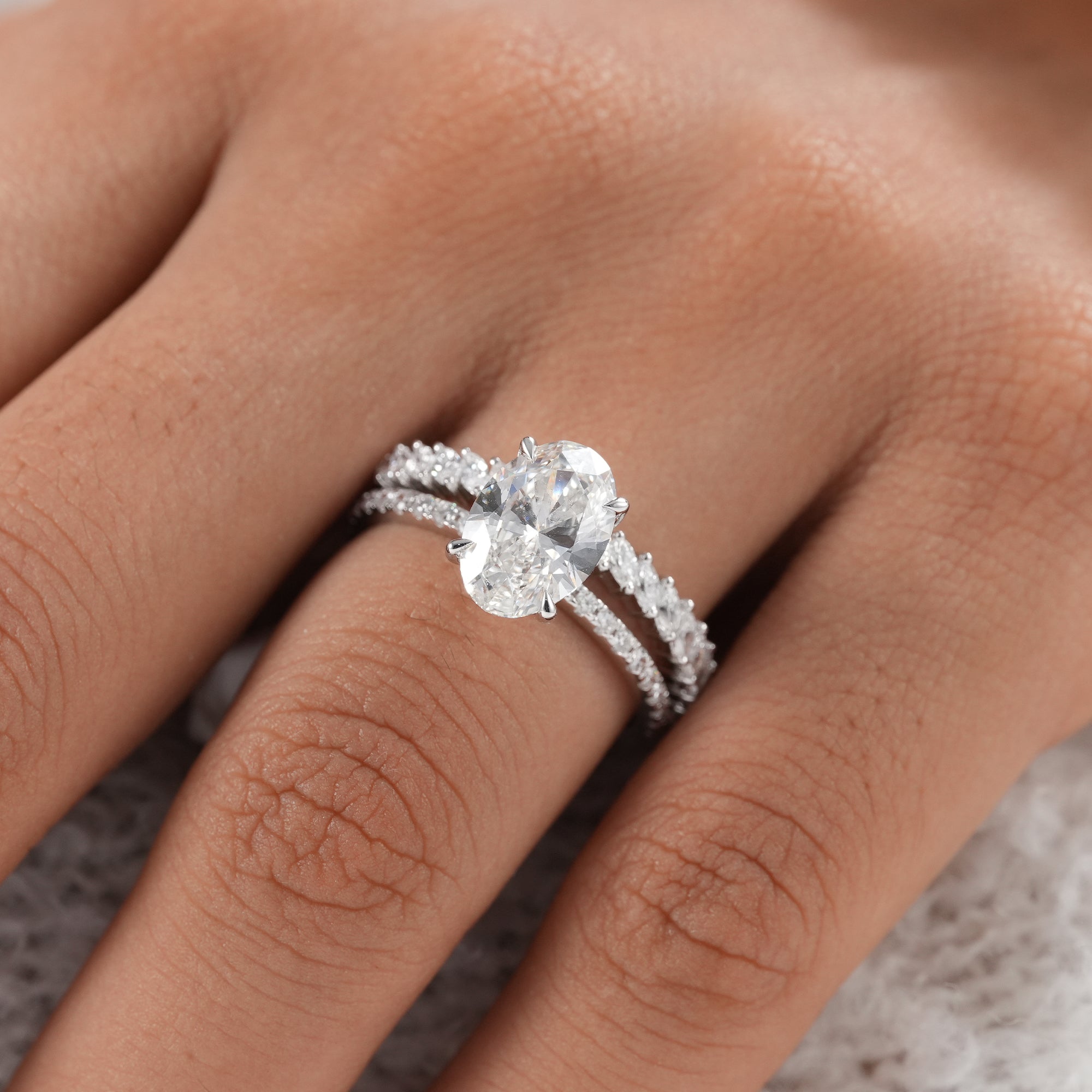 Sustainable lab grown diamond bridal jewelry set.