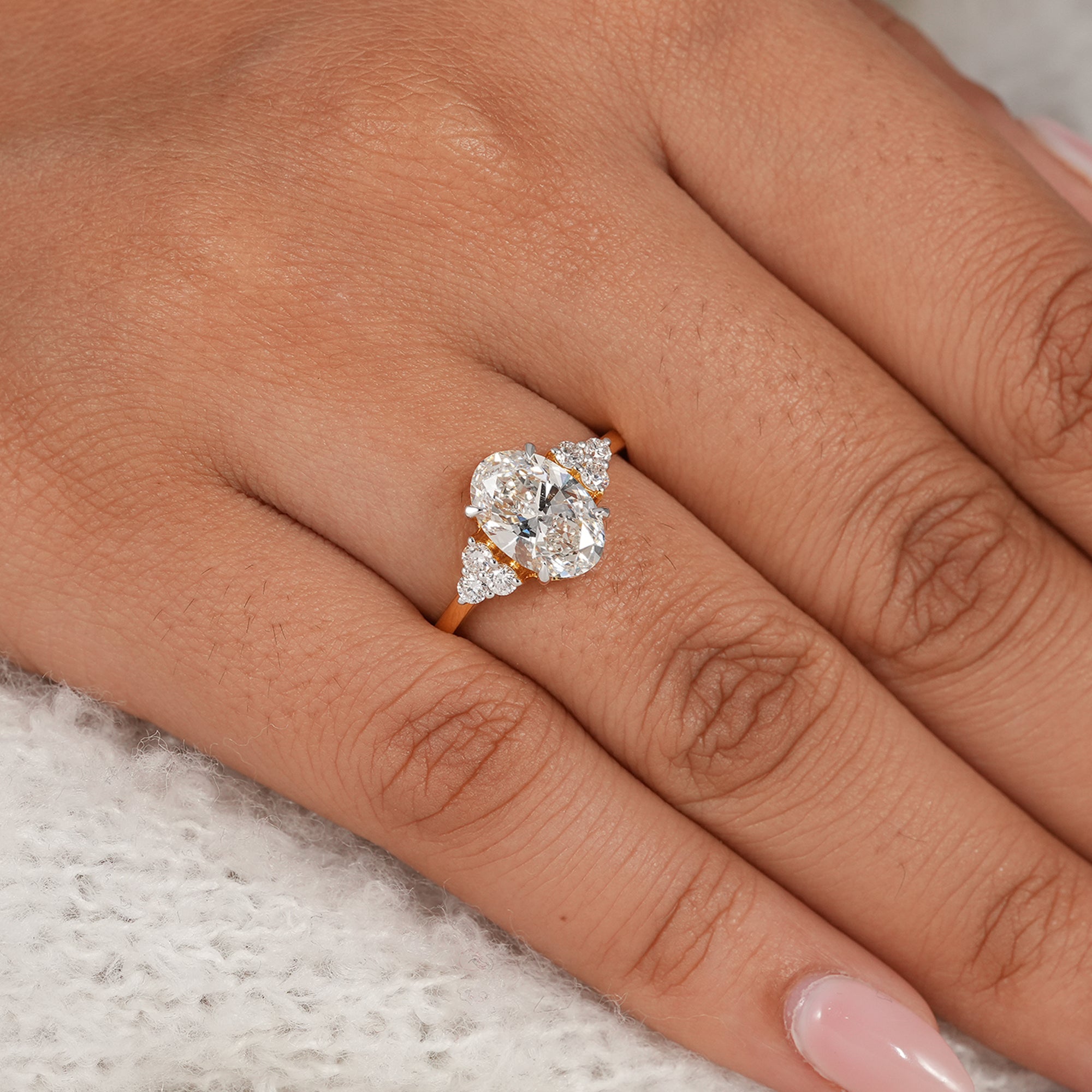 Sustainable oval lab diamond floral ring for proposal