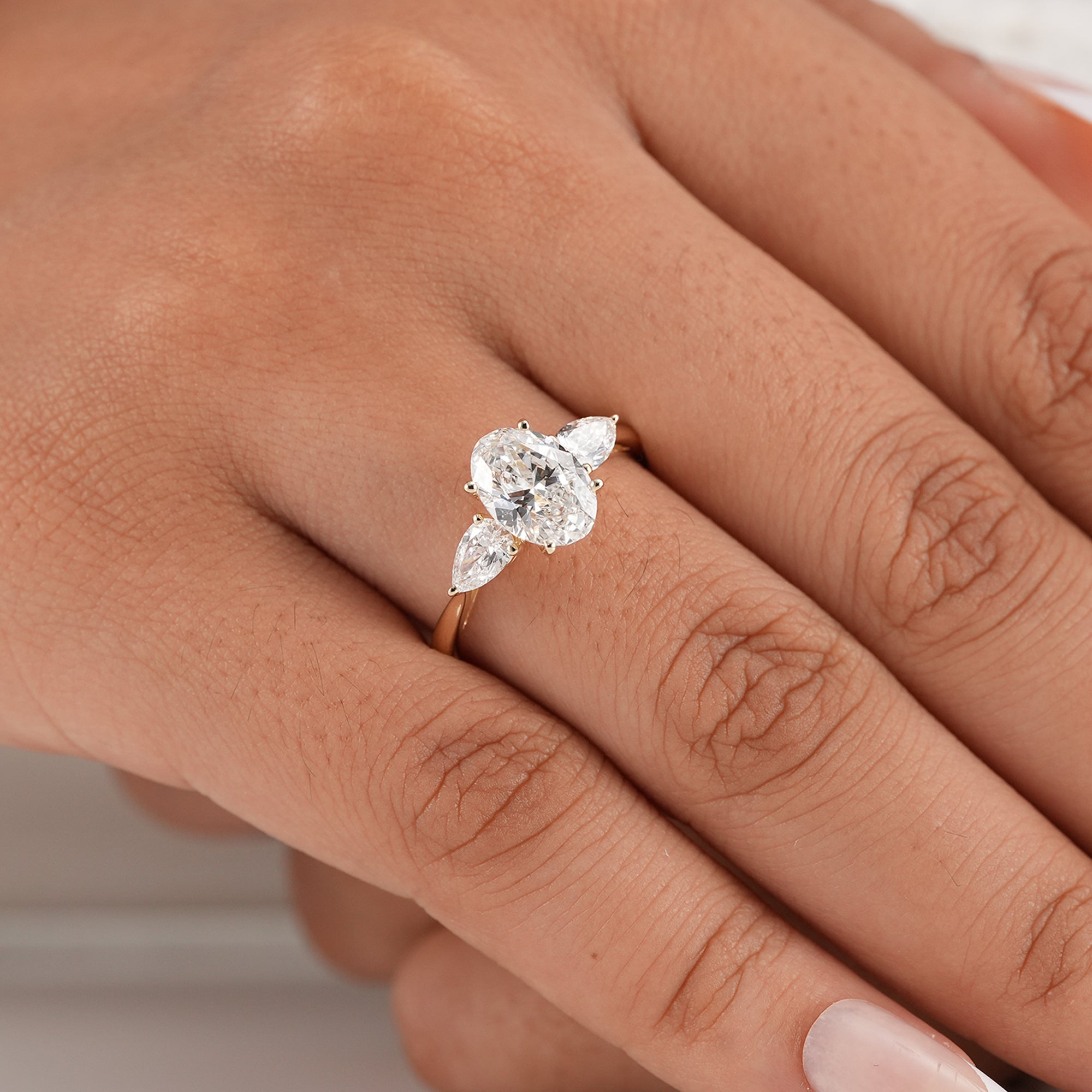 Oval diamond anniversary ring handcrafted in solid gold