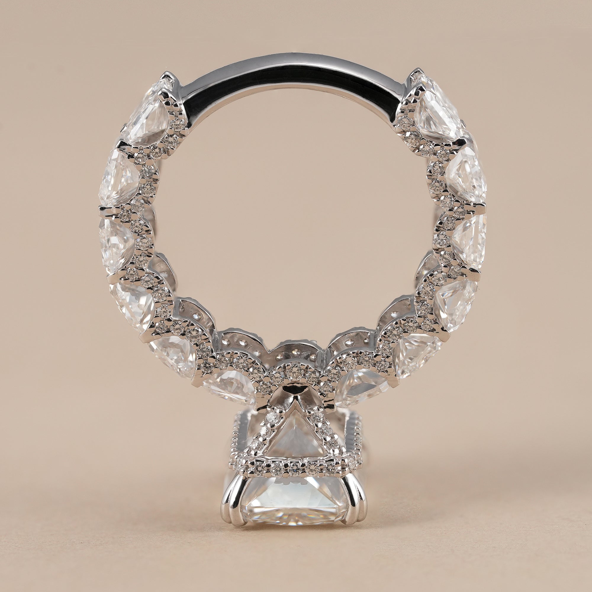 Radiant lab diamond anniversary ring with statement band