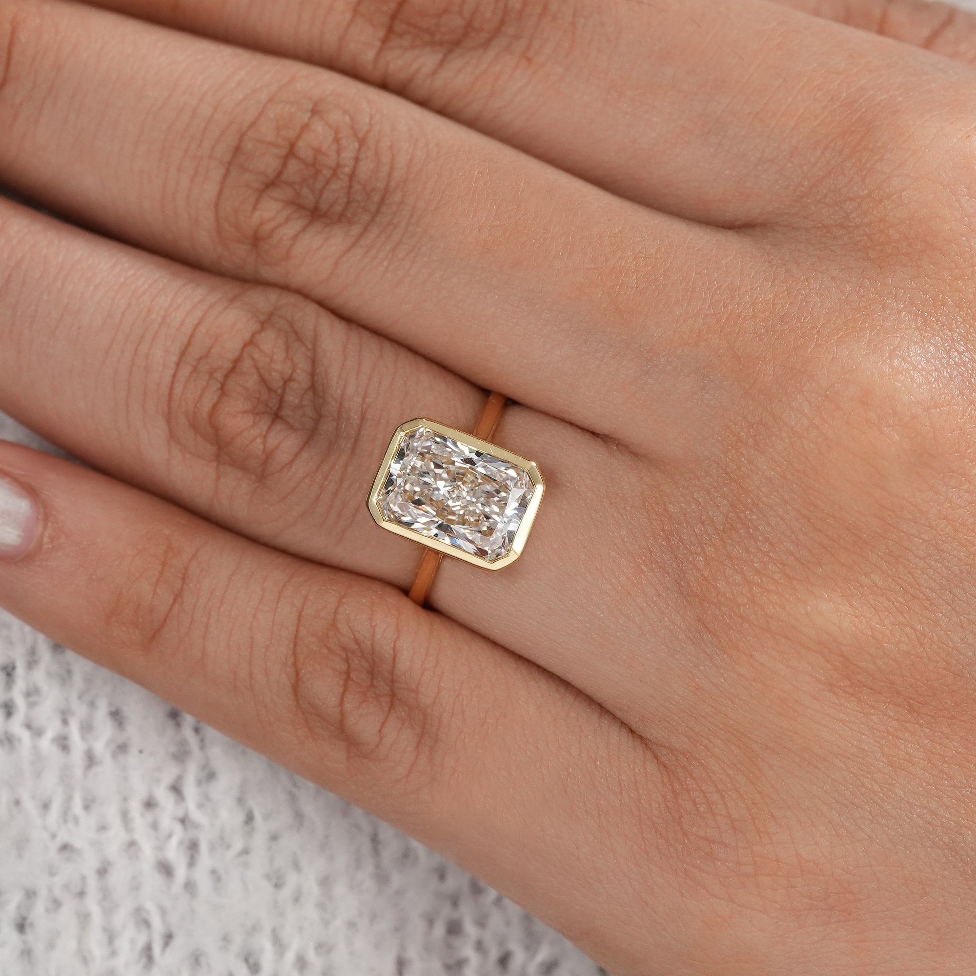 Handmade radiant lab diamond bridal ring