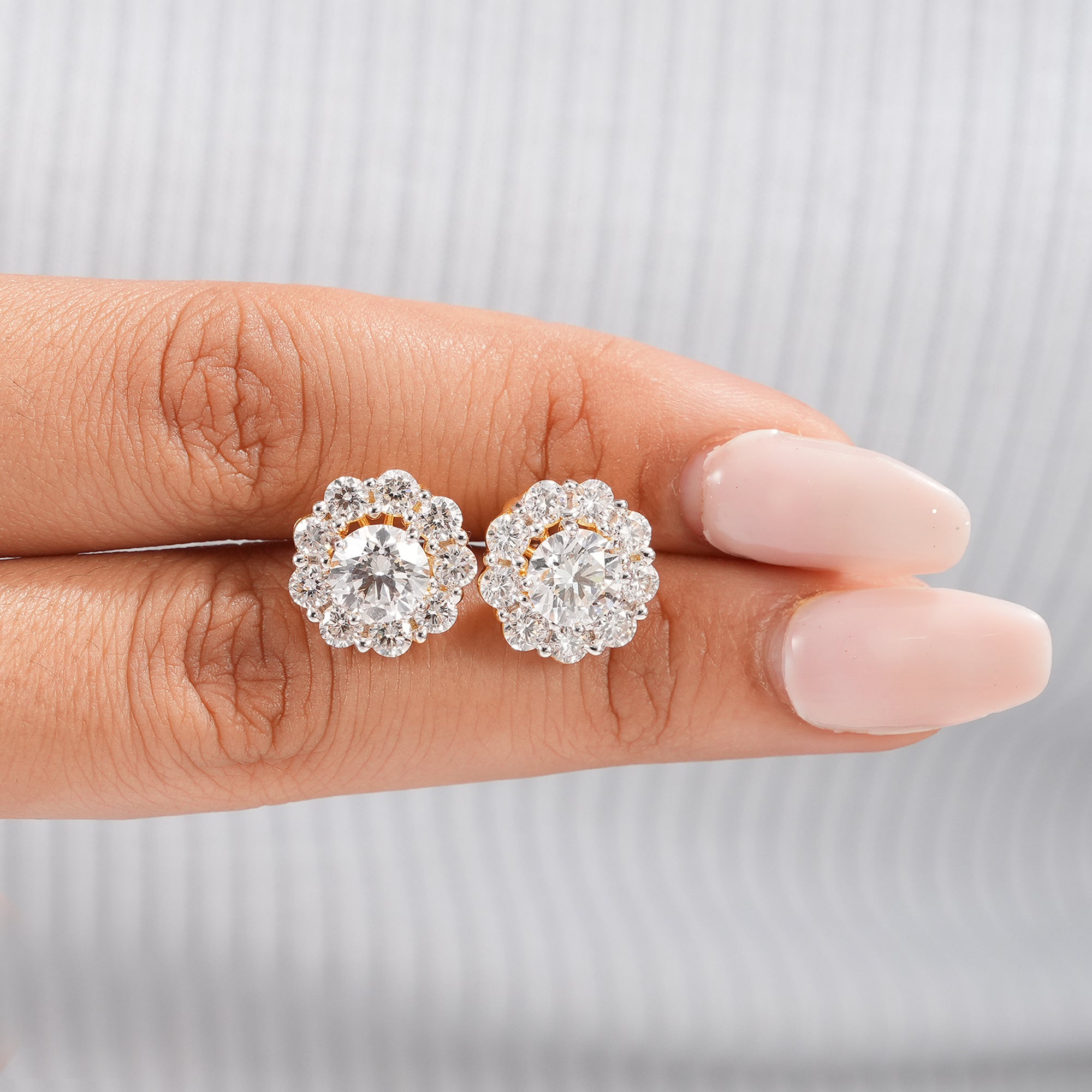 Sustainable lab grown round halo diamond earrings for everyday wear