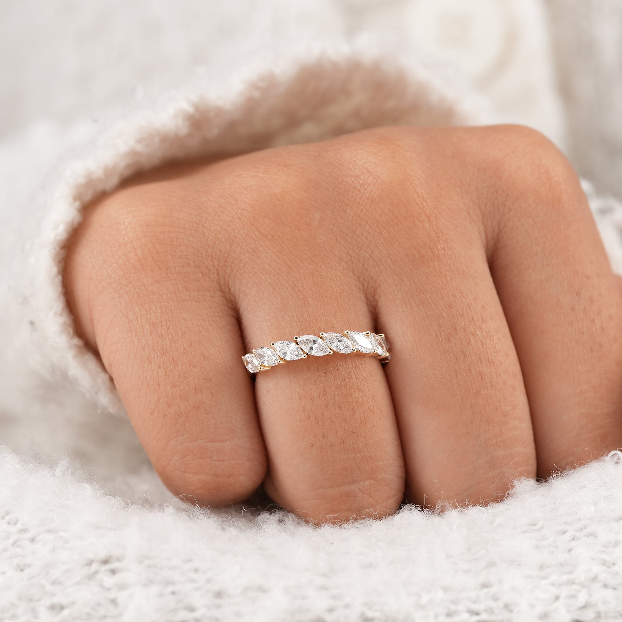 Lab grown marquise eternity band for everyday wear