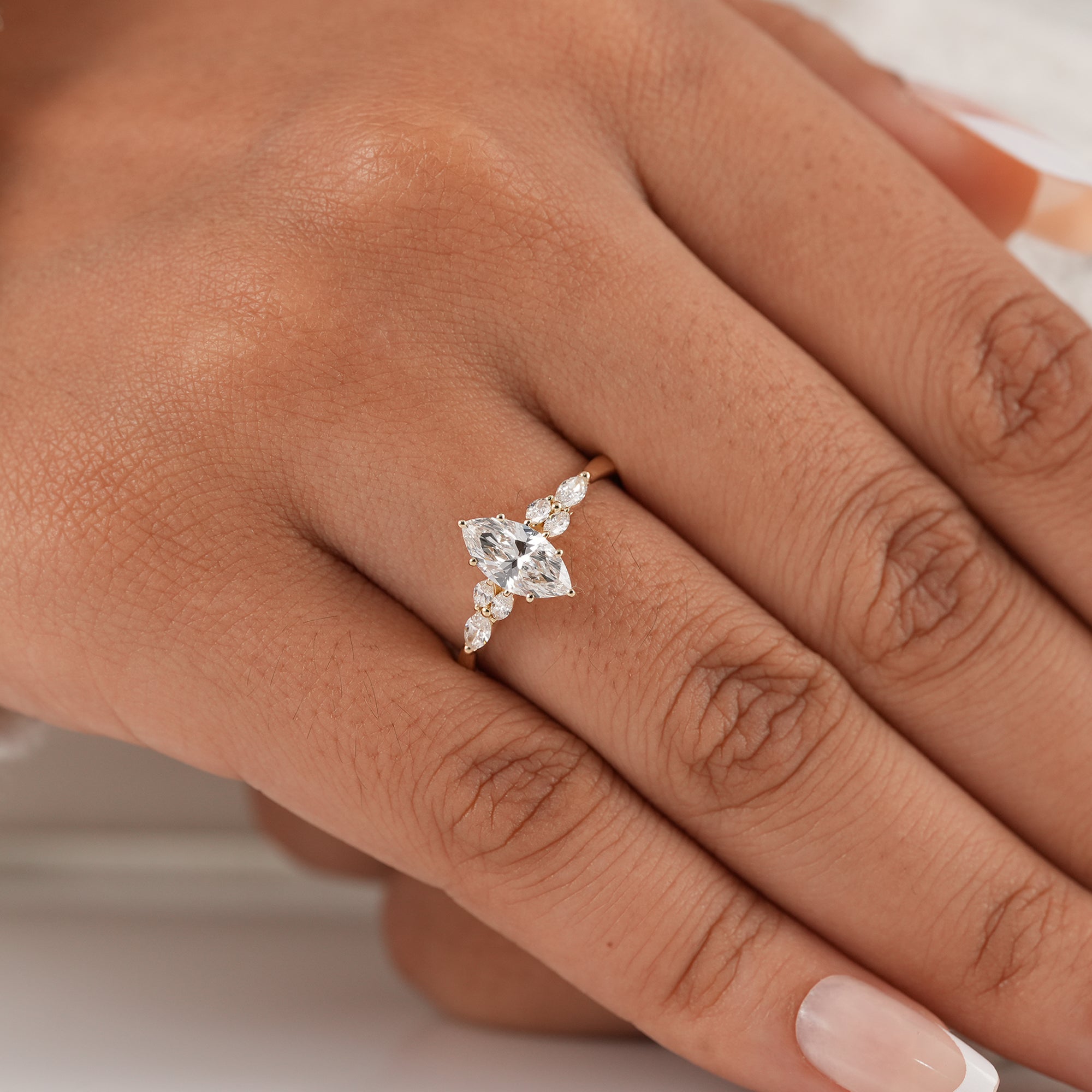 Marquise solitaire lab diamond ring in solid gold