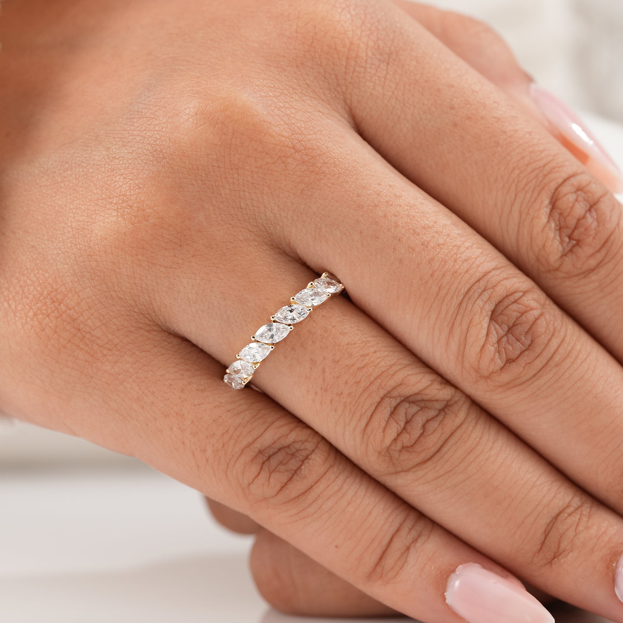 Half eternity marquise diamond anniversary band