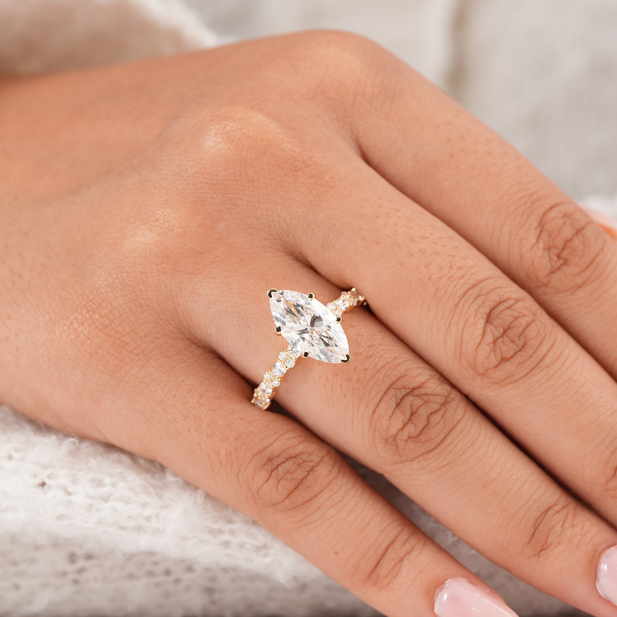 IGI certified marquise lab diamond engagement ring