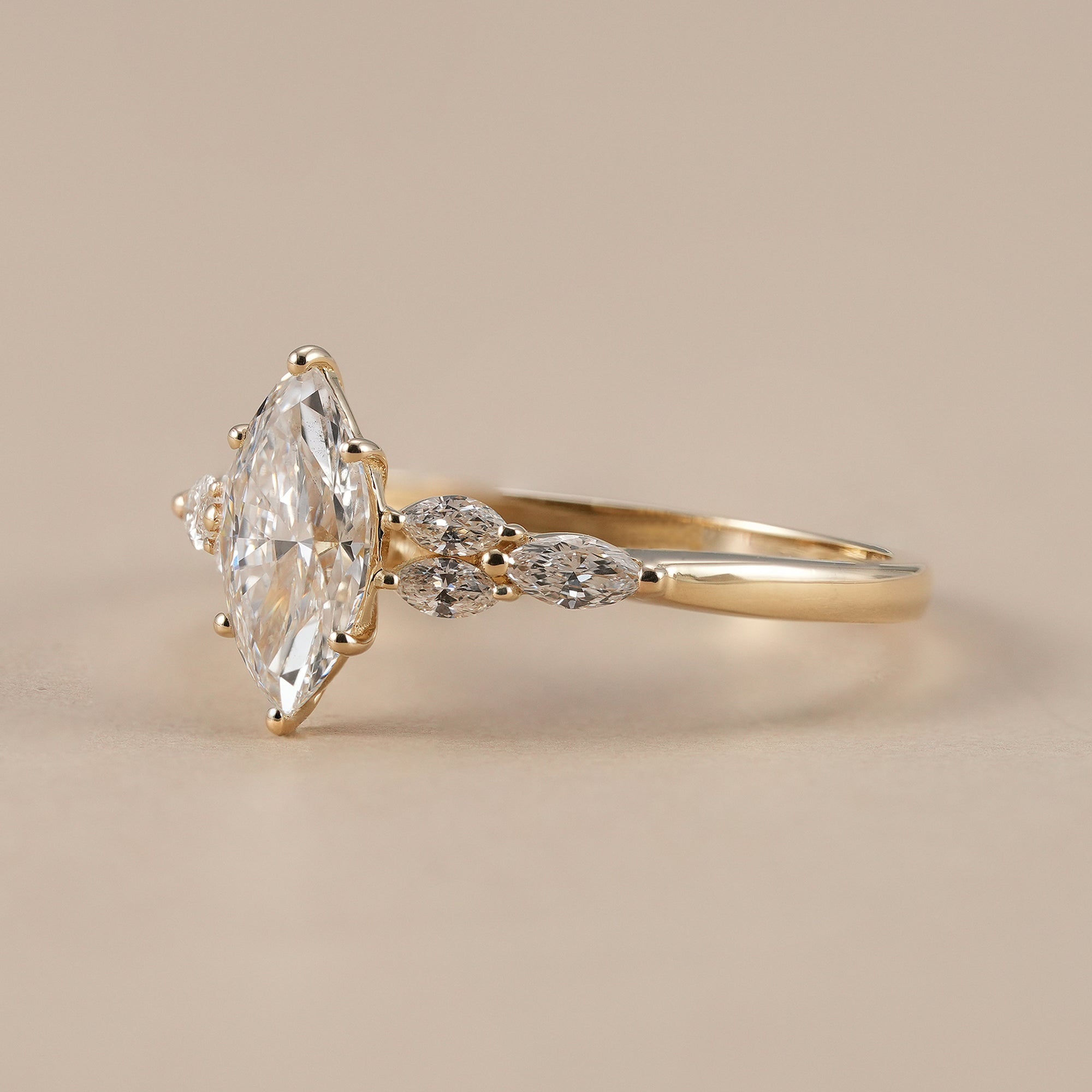 IGI certified marquise diamond cathedral engagement ring