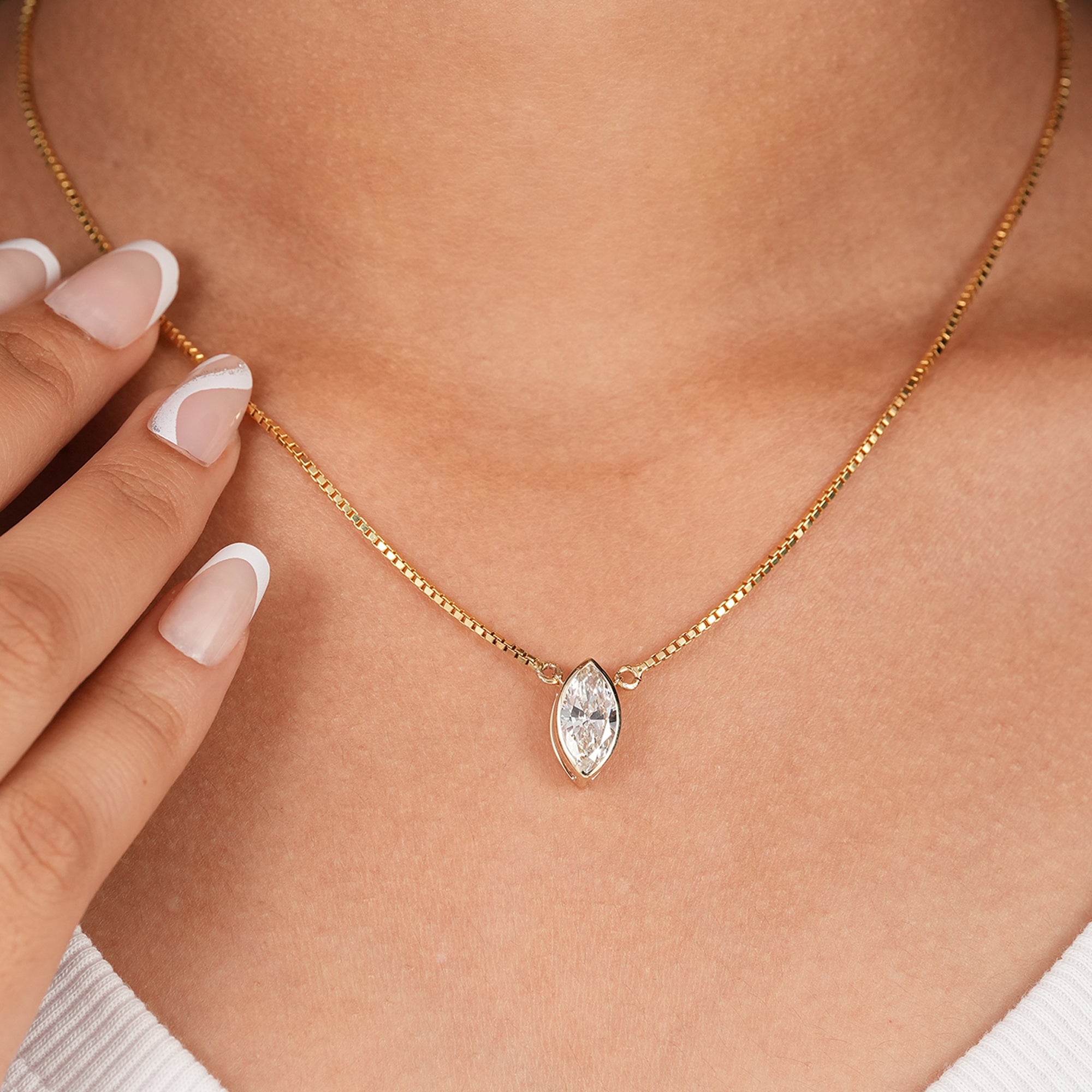 Bezel set marquise diamond solitaire pendant necklace for women