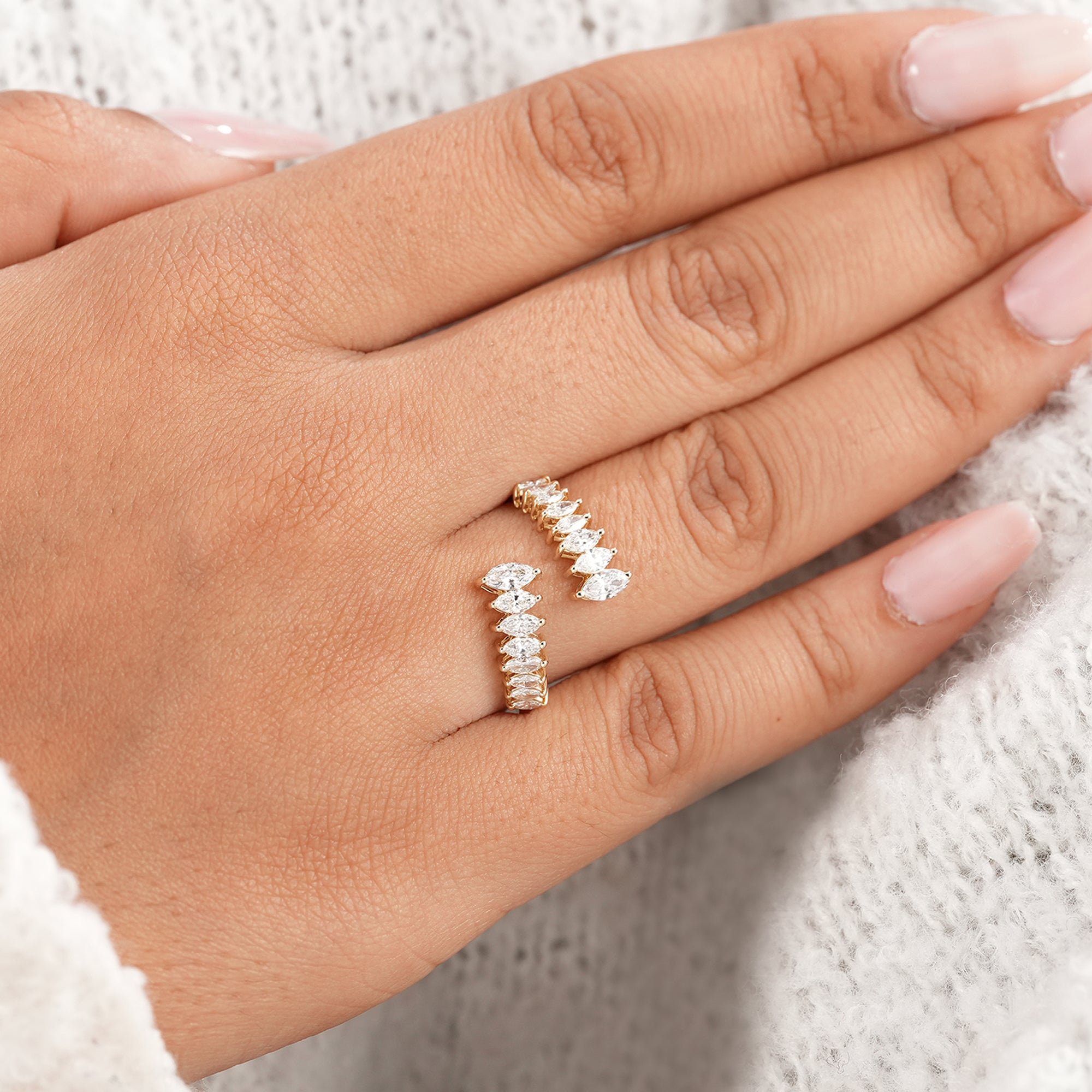 Women's marquise diamond wave band ring