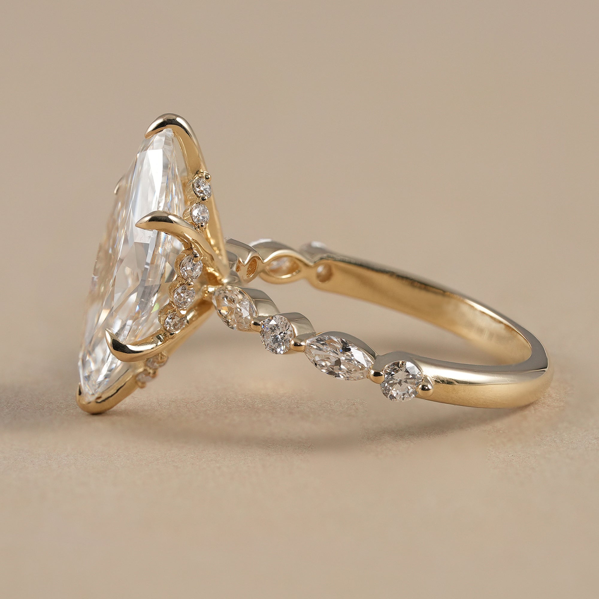 Hidden halo marquise lab diamond bridal ring for women