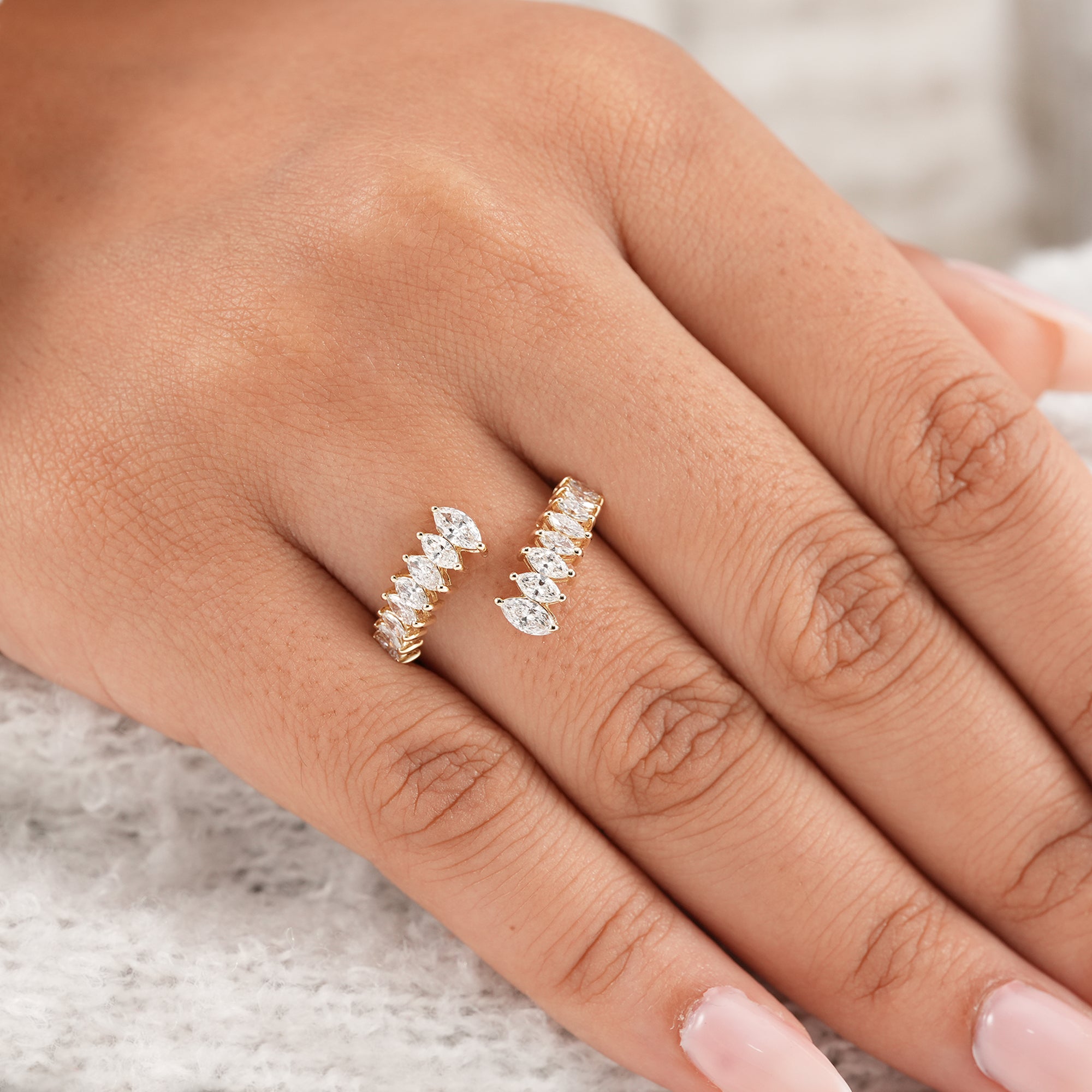 Elegant marquise open wedding ring with lab diamonds