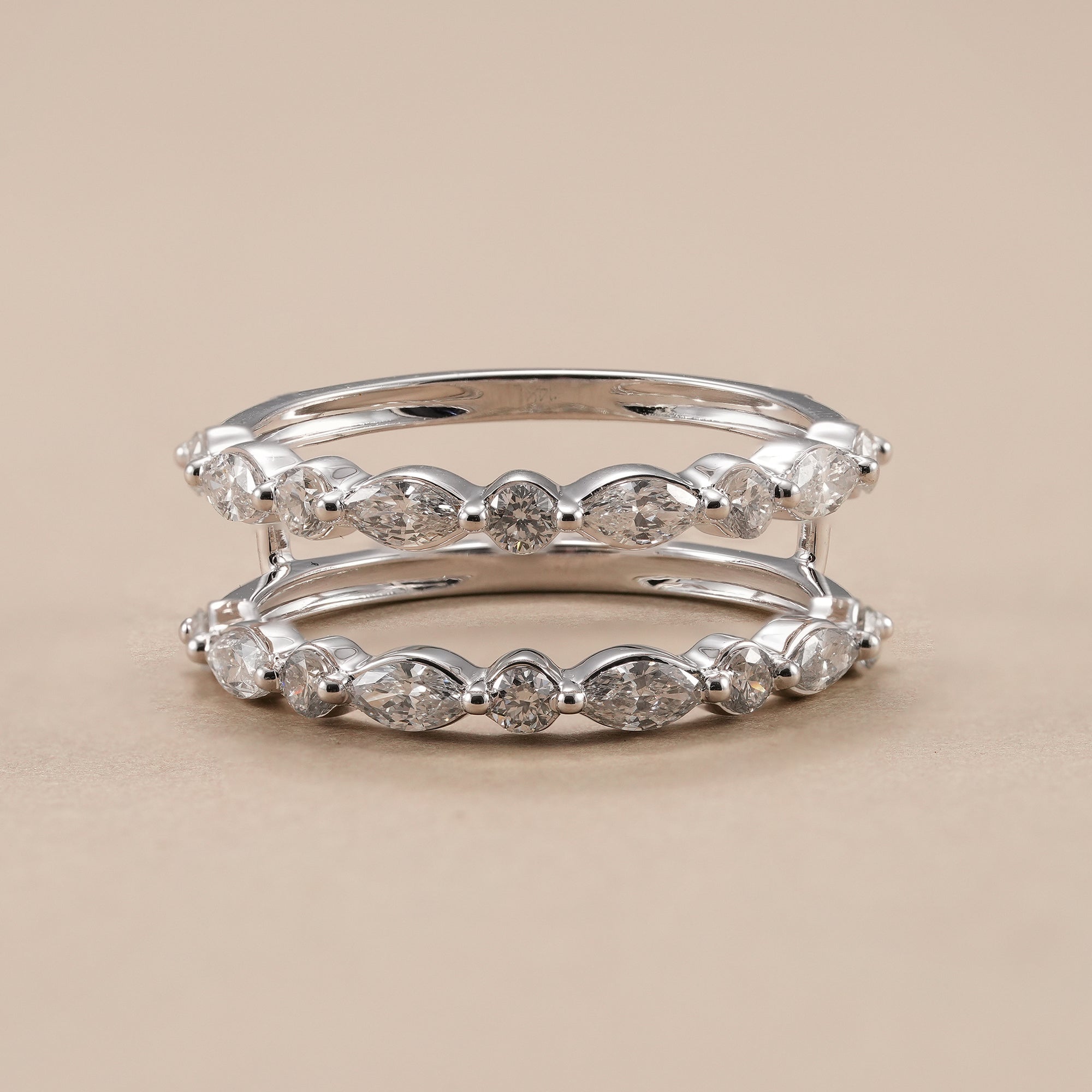Marquise and round lab diamond stackable wedding band in white gold.