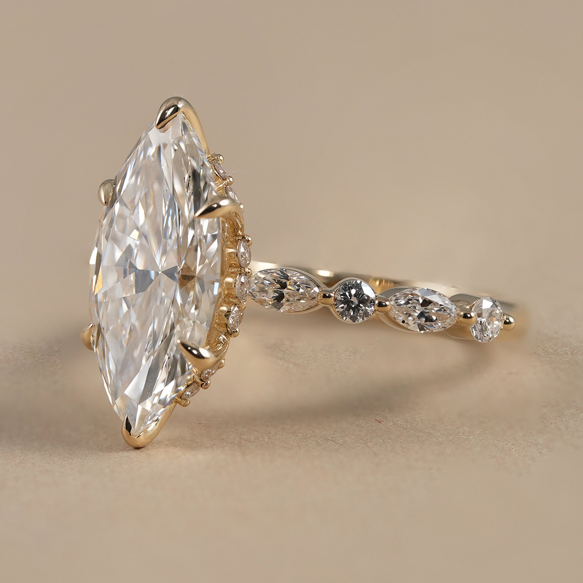 IGI certified marquise solitaire diamond ring in yellow gold