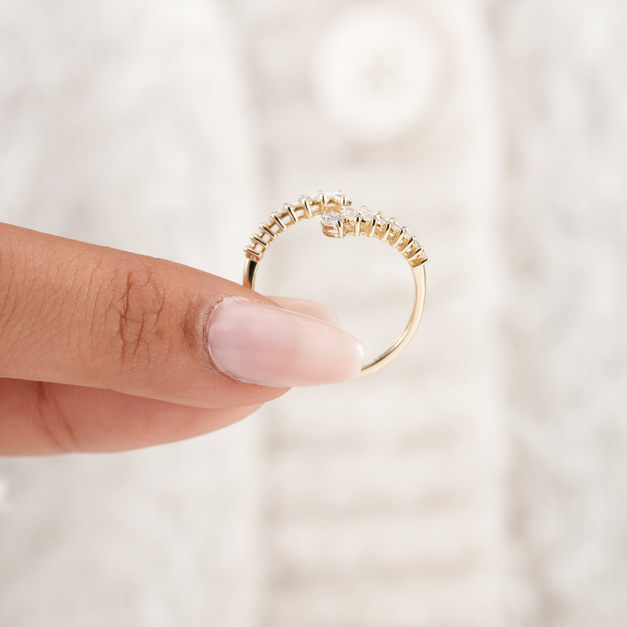 Unique marquise open twist diamond ring