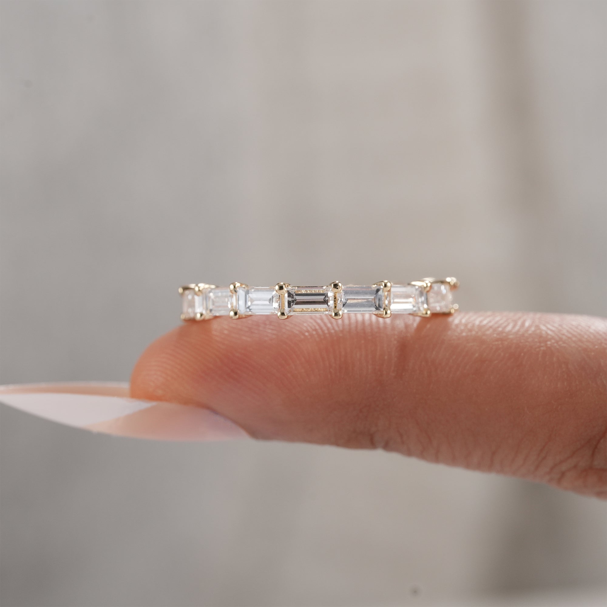 Full eternity baguette diamond wedding ring.