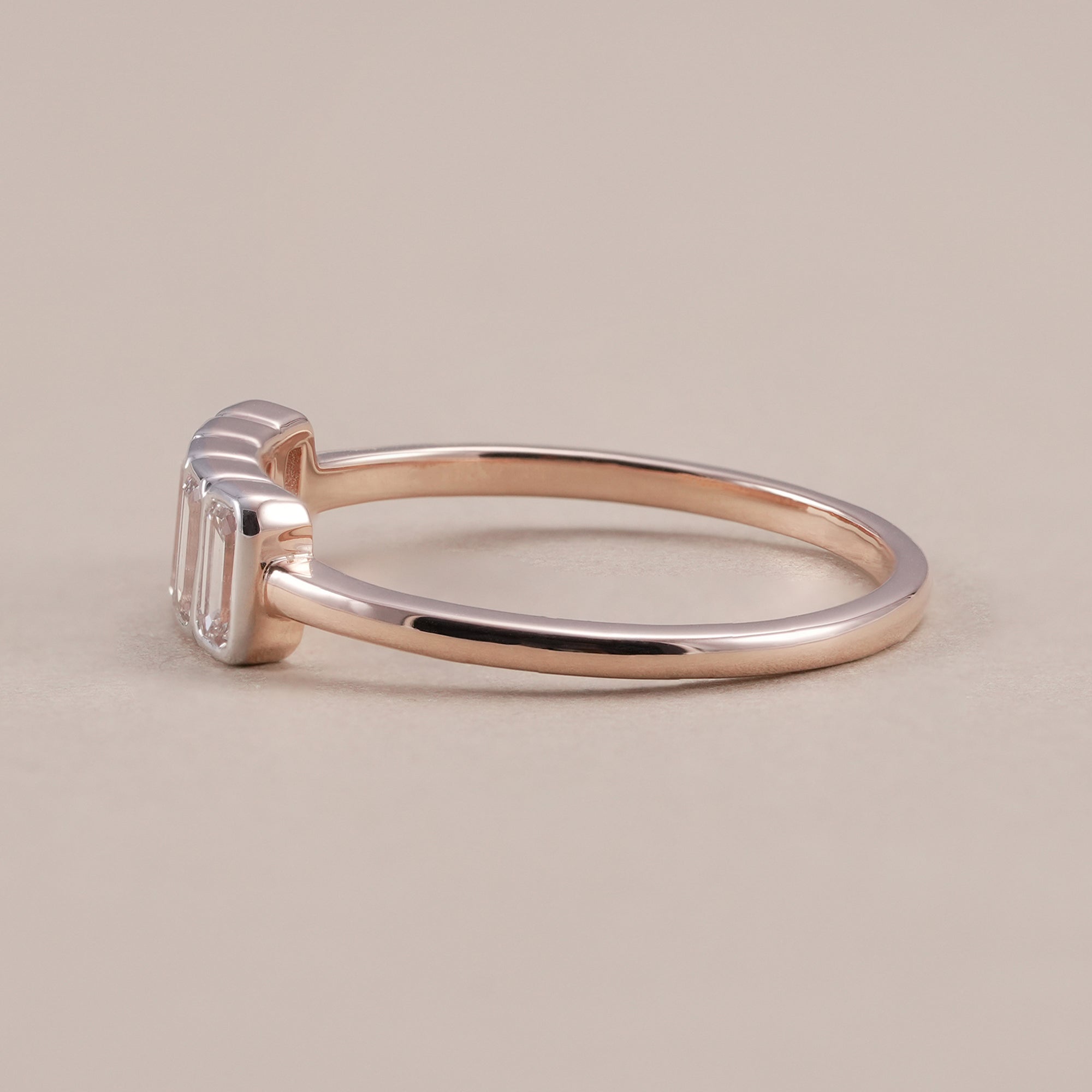 Bezel Set 5 Stone Emerald Cut Lab Diamond Wedding Band