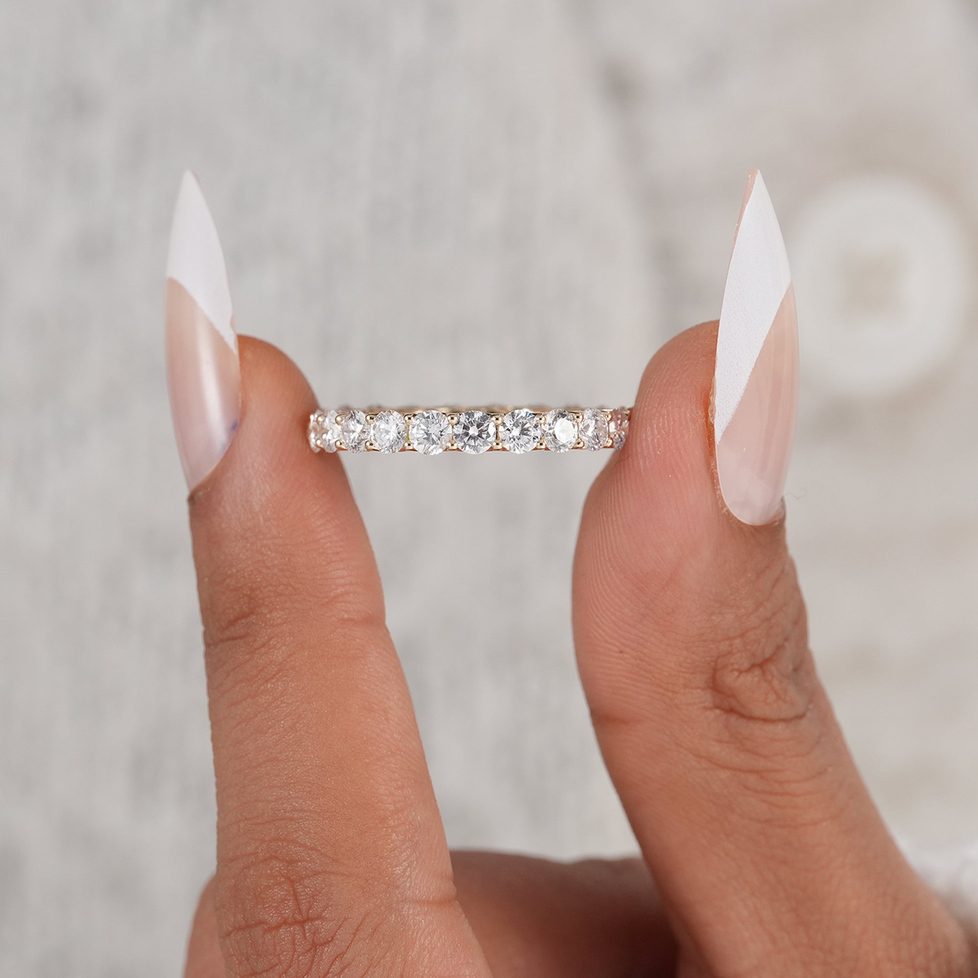 Luxury lab grown diamond eternity band with brilliant sparkle.
