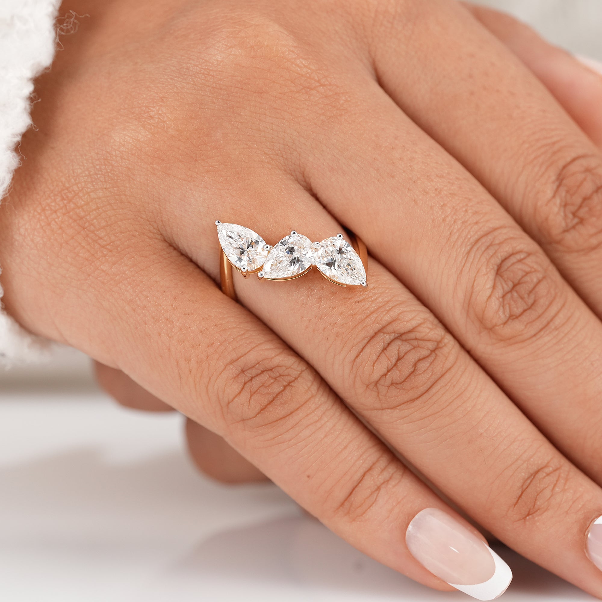 Unique freeform pear lab grown diamond ring