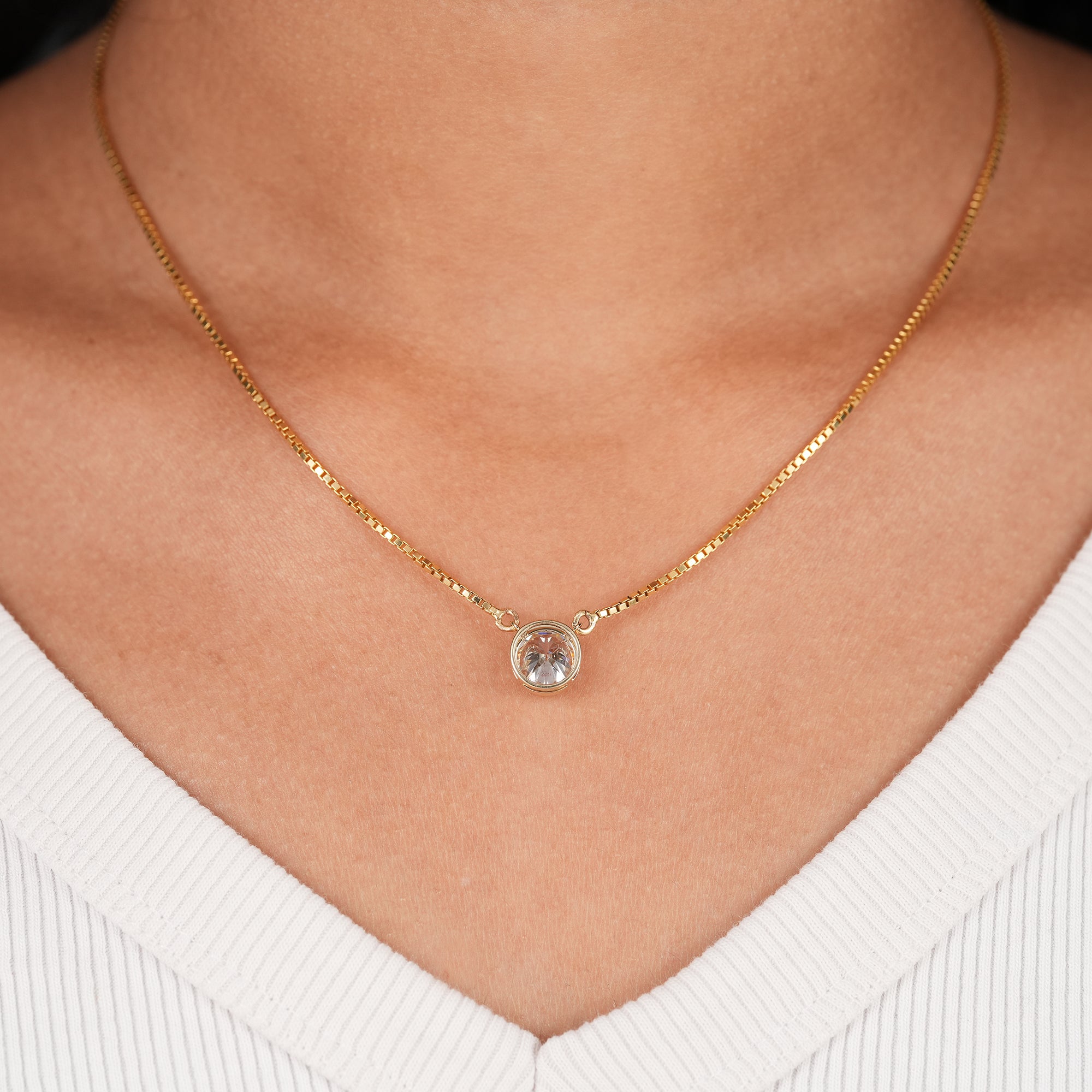 Minimalist round lab diamond necklace for everyday wear