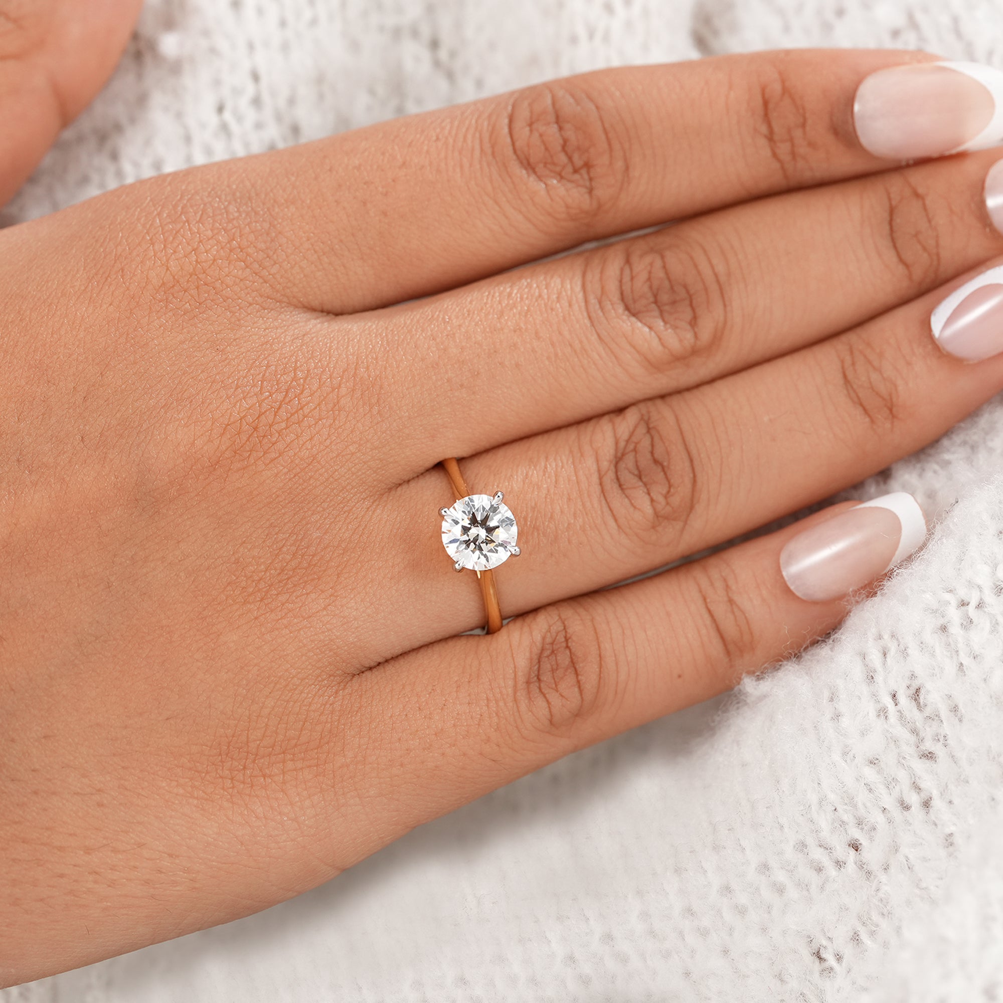 Round cut lab diamond solitaire ring in yellow gold