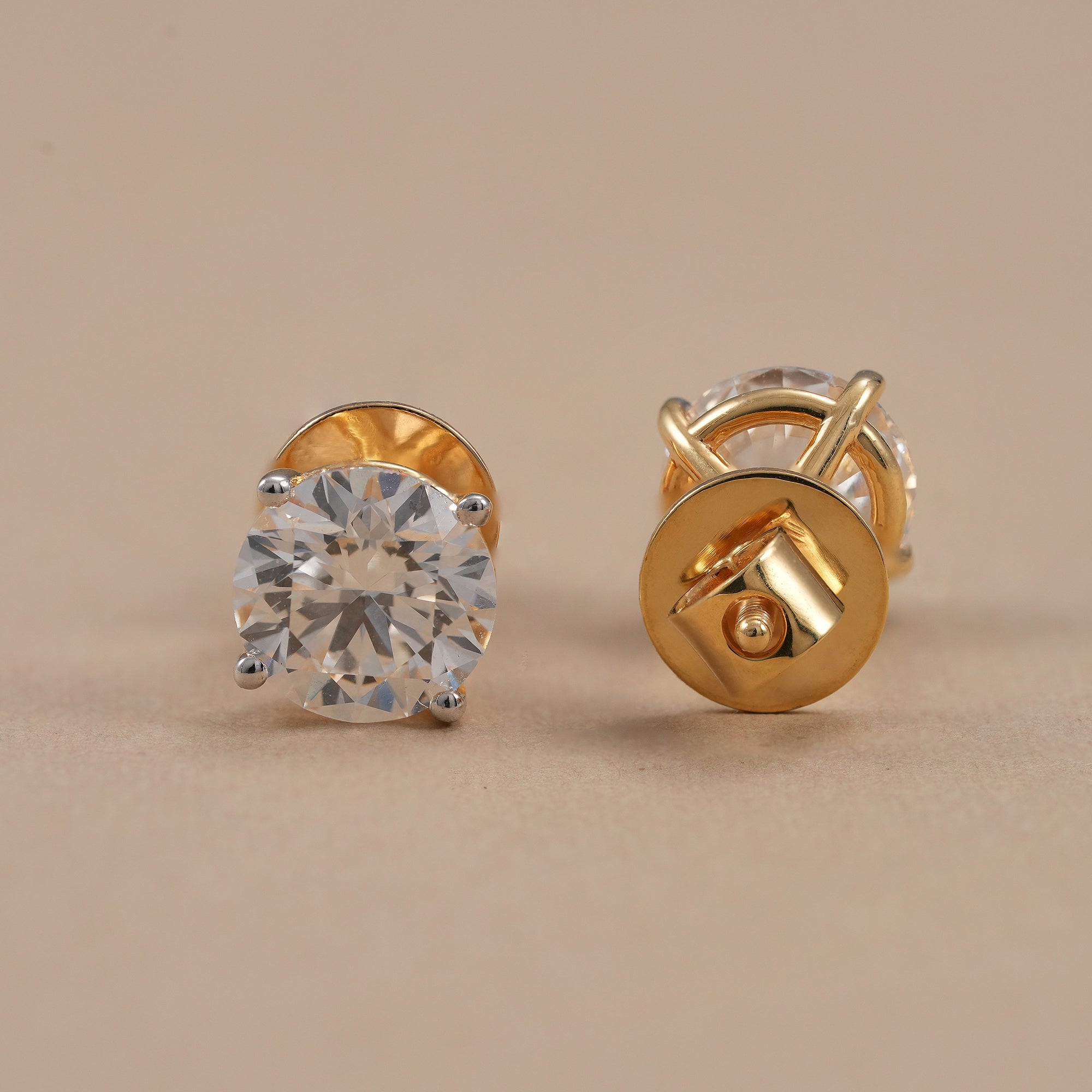 Luxury round diamond stud earrings handcrafted with lab grown diamonds