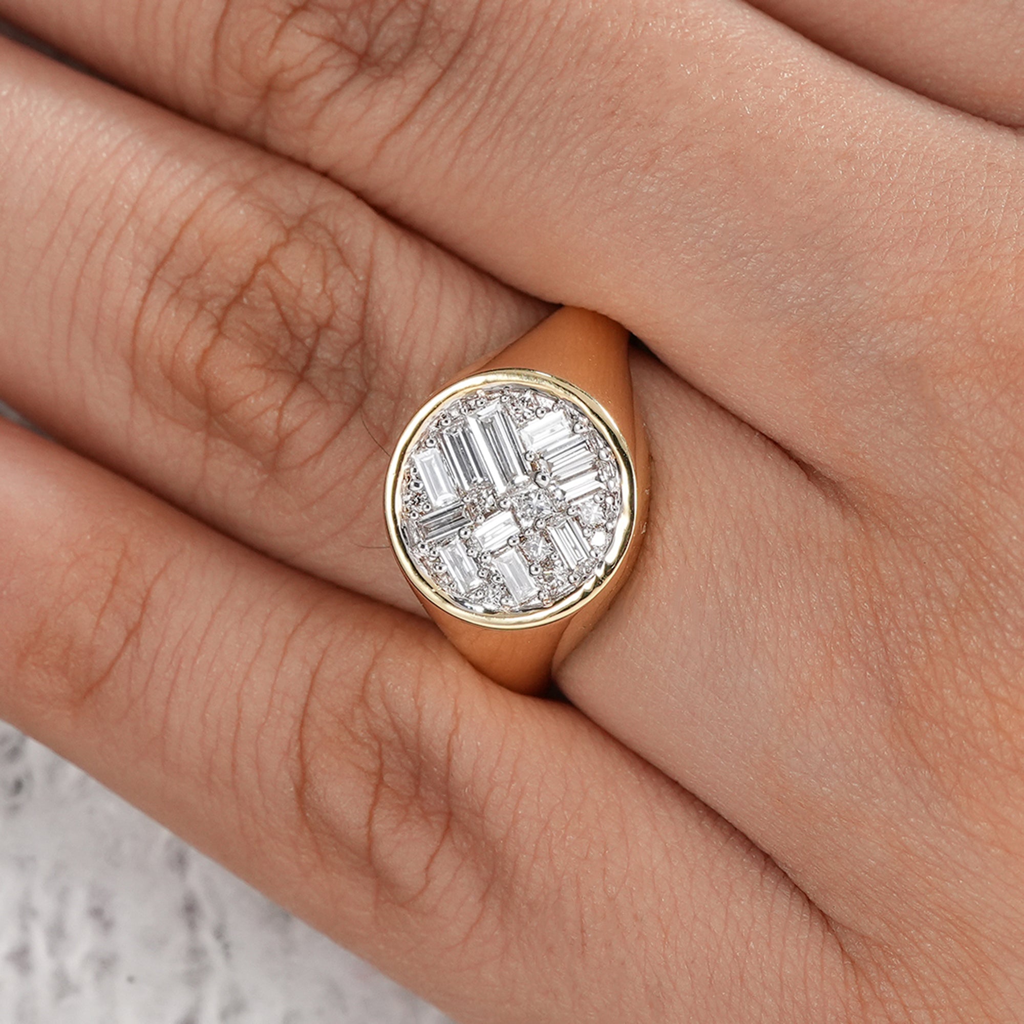 Modern Art Deco diamond signet ring in solid gold