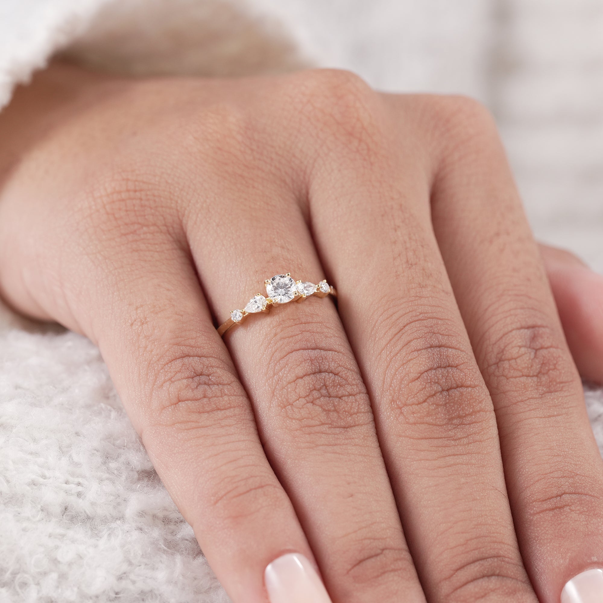 Handmade five stone lab diamond ring in gold
