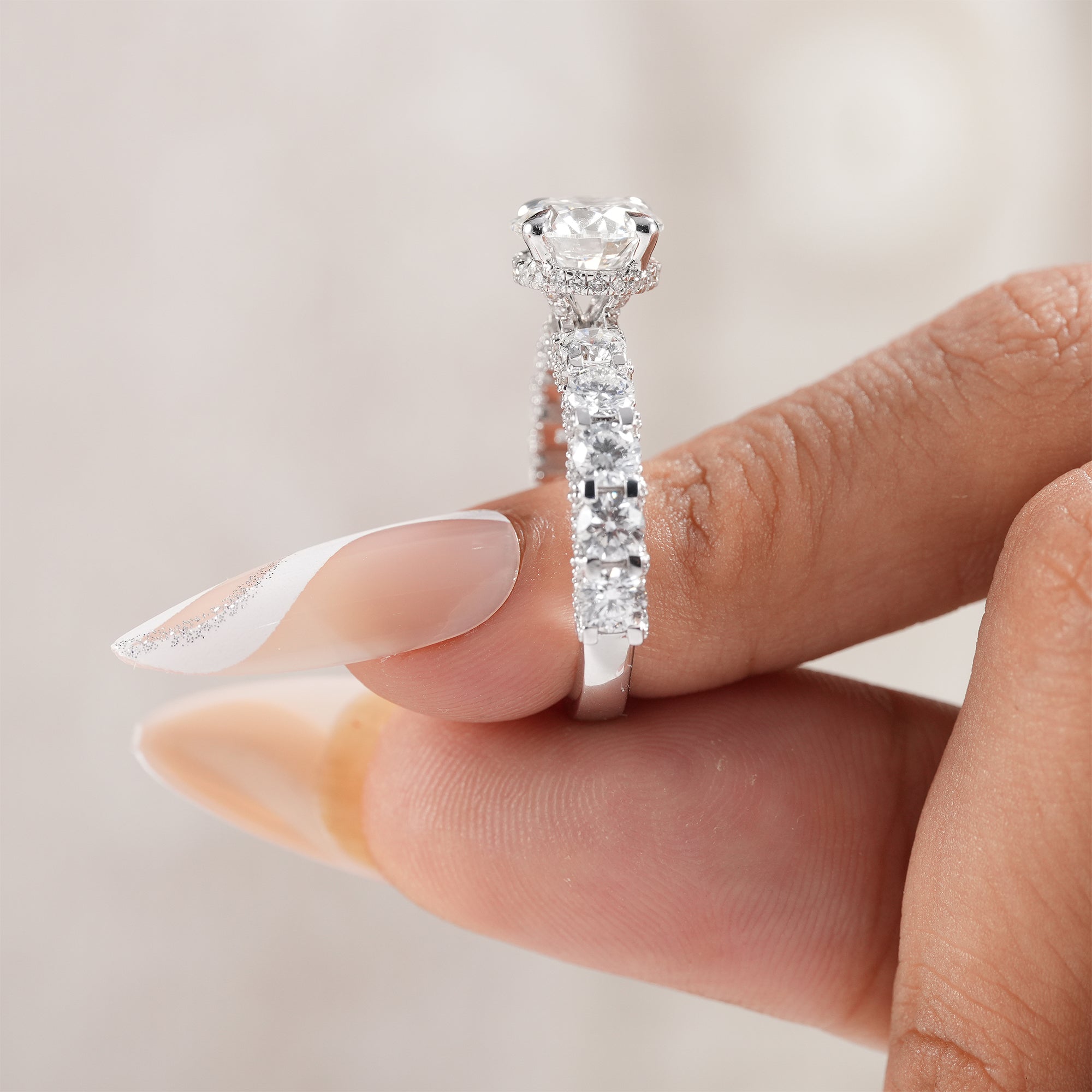 Round diamond statement ring handcrafted in precious metal.