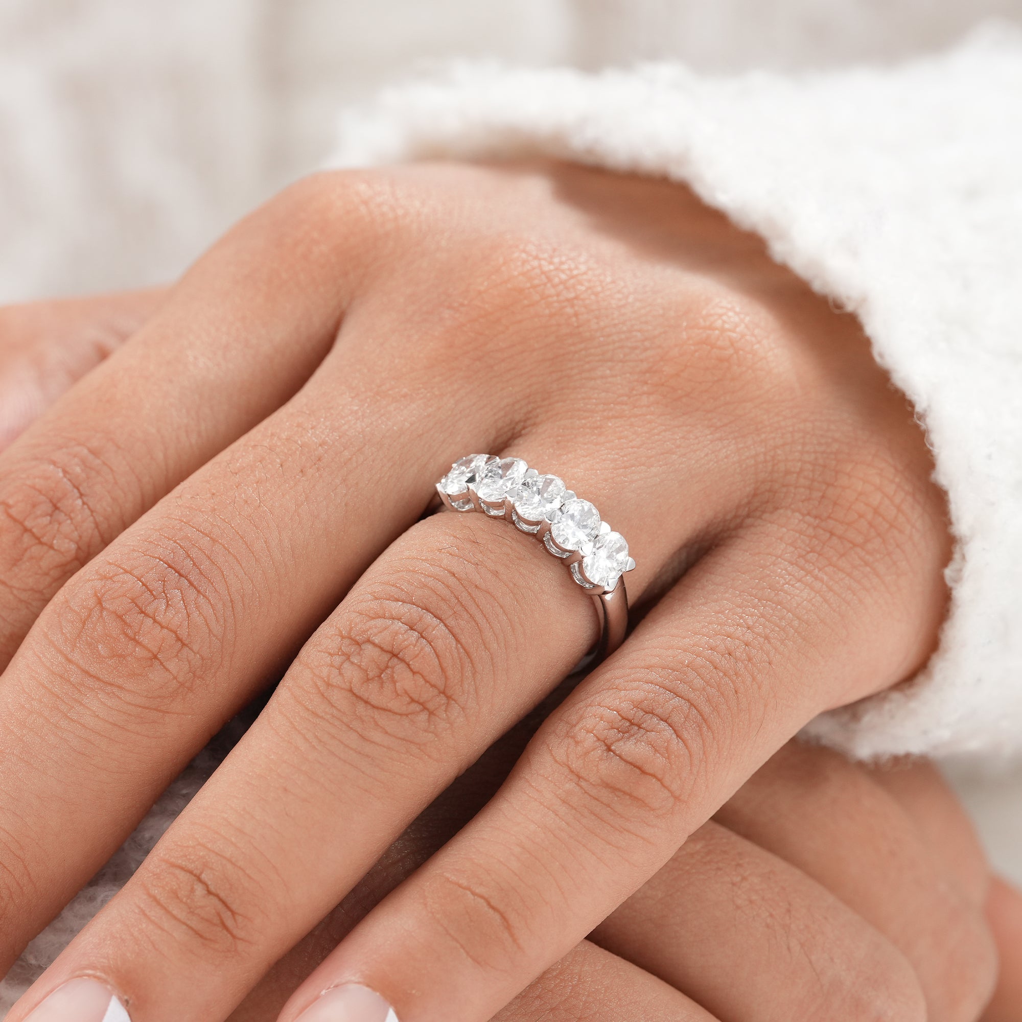 Oval lab diamond band handcrafted in 14K gold or platinum.
