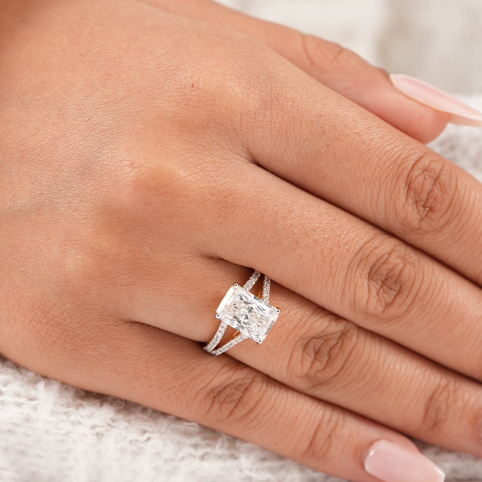 Fine jewelry radiant diamond anniversary ring with split shank