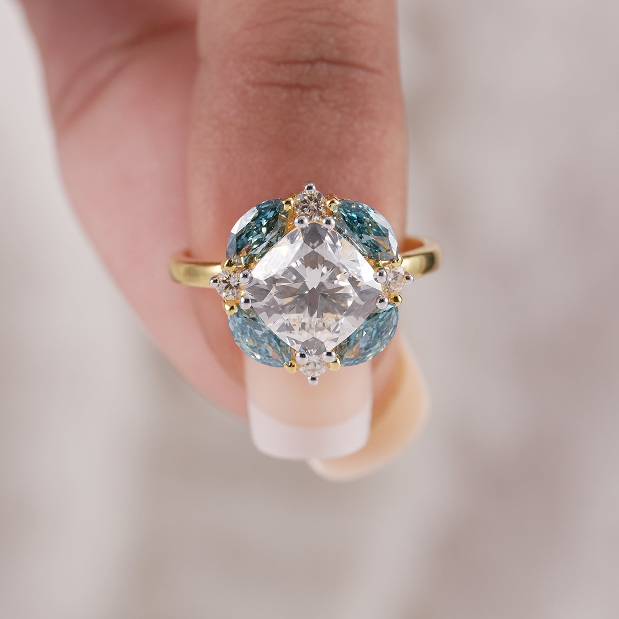 Nature inspired cushion cut diamond ring side profile