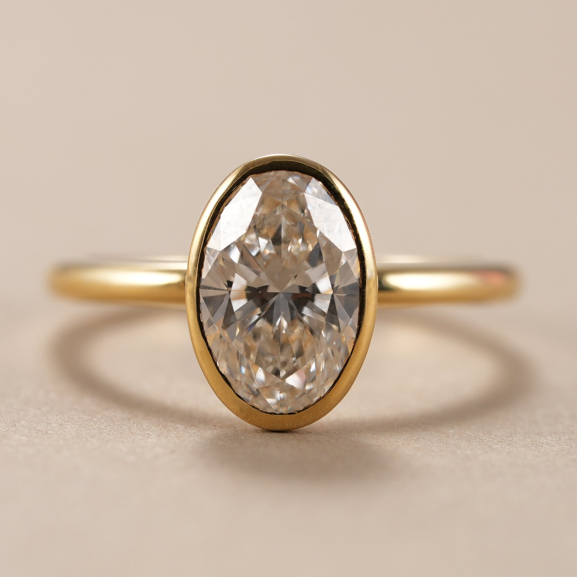 Bezel Set Oval Cut Lab Diamond Solitaire Engagement Ring