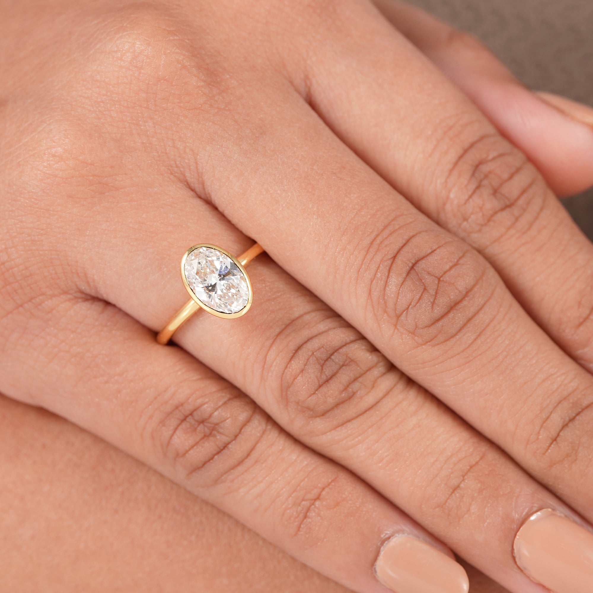 Bezel Set Oval Cut Lab Diamond Solitaire Engagement Ring