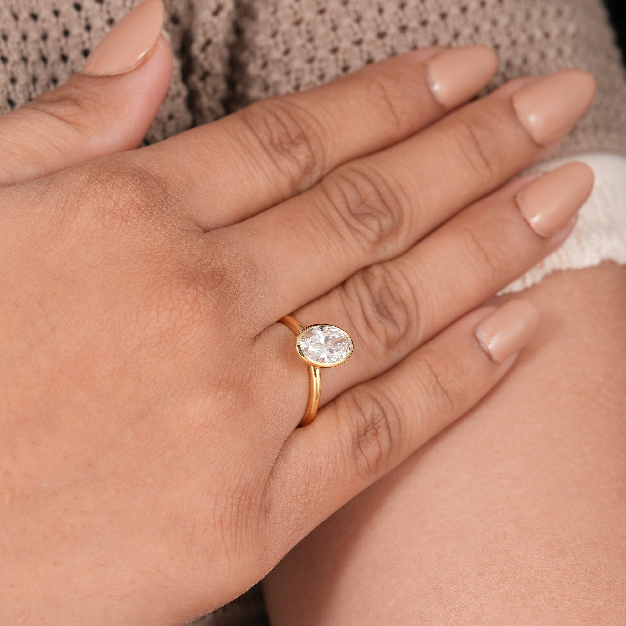 Bezel Set Oval Cut Lab Diamond Solitaire Engagement Ring