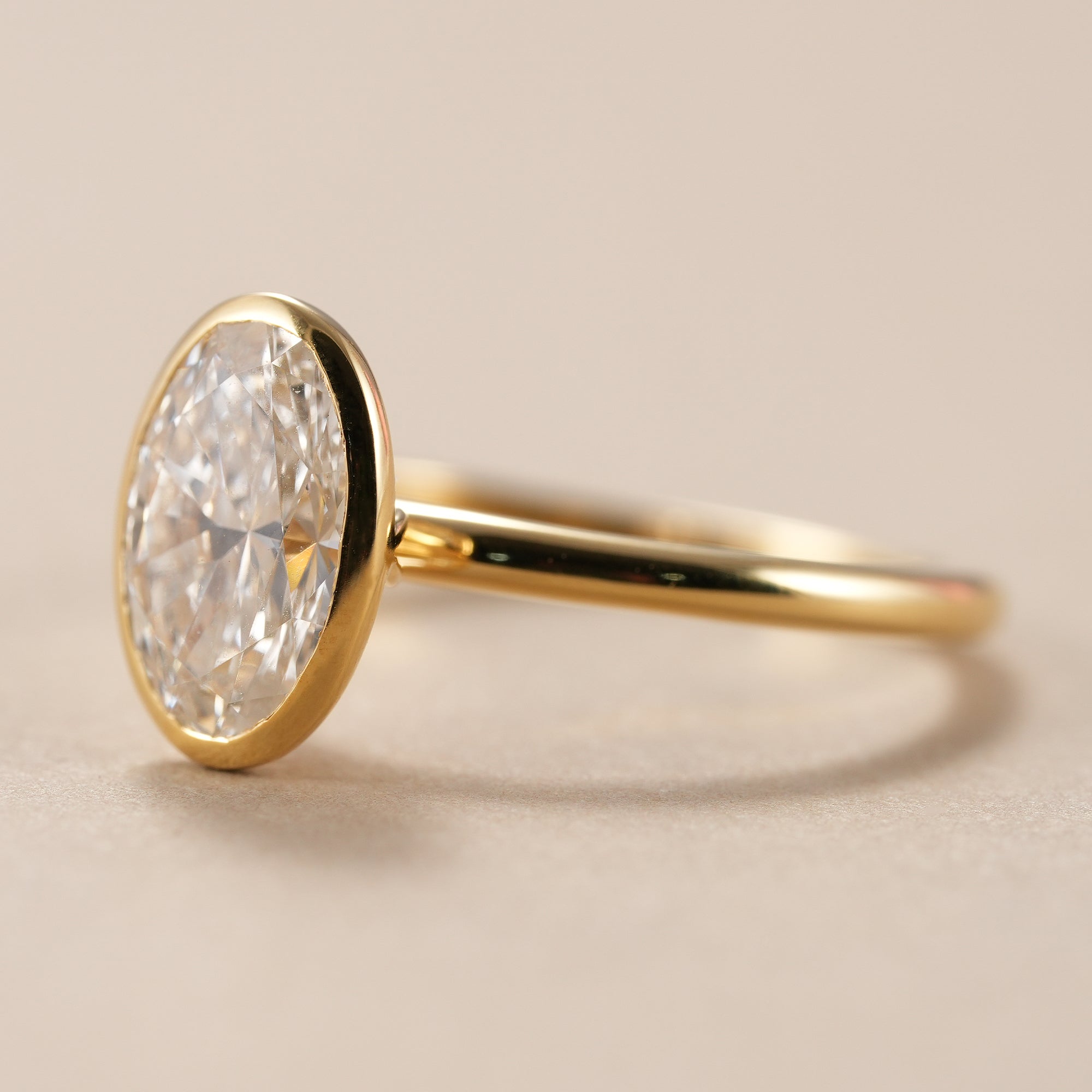 Bezel Set Oval Cut Lab Diamond Solitaire Engagement Ring
