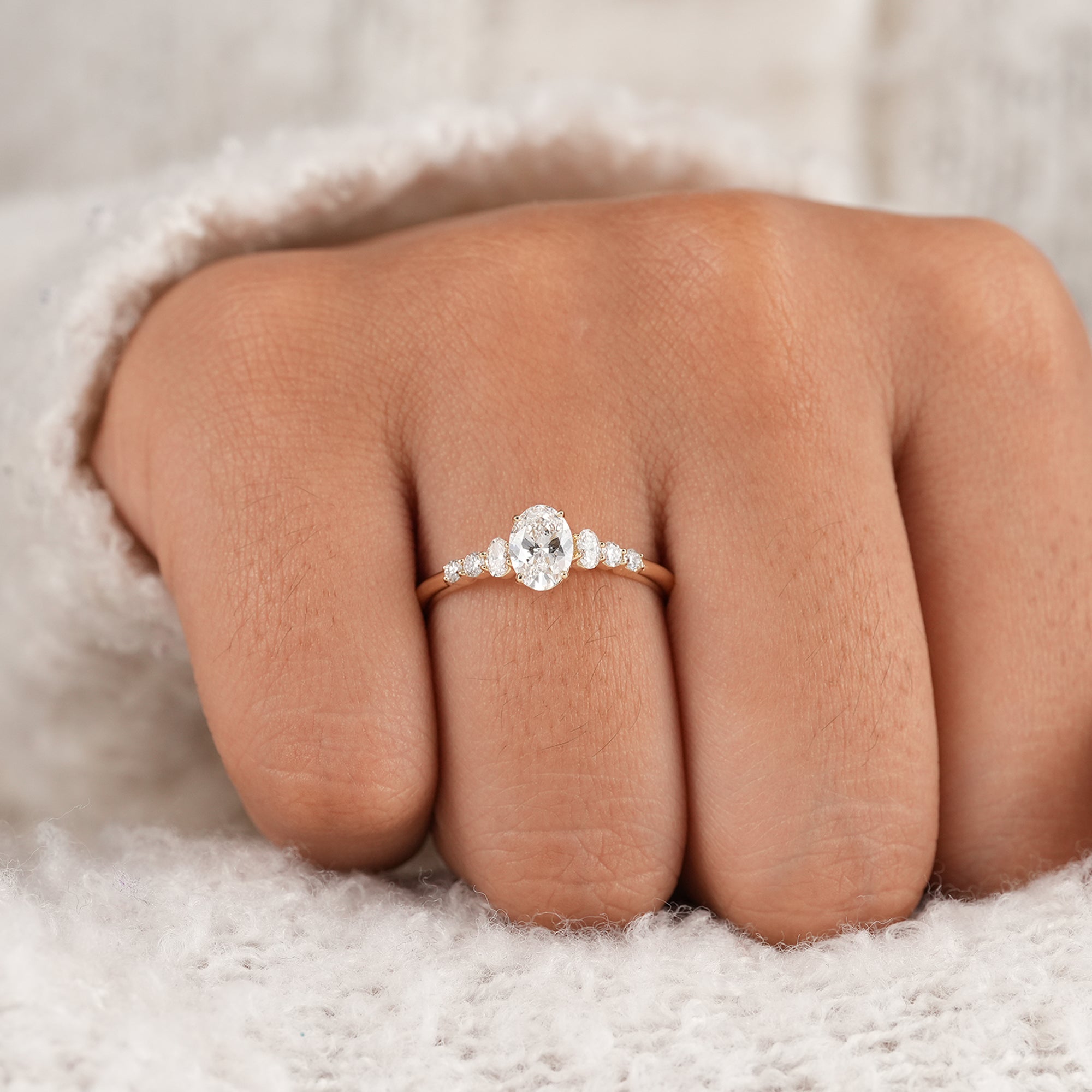 Sustainable oval lab diamond proposal ring in solid gold