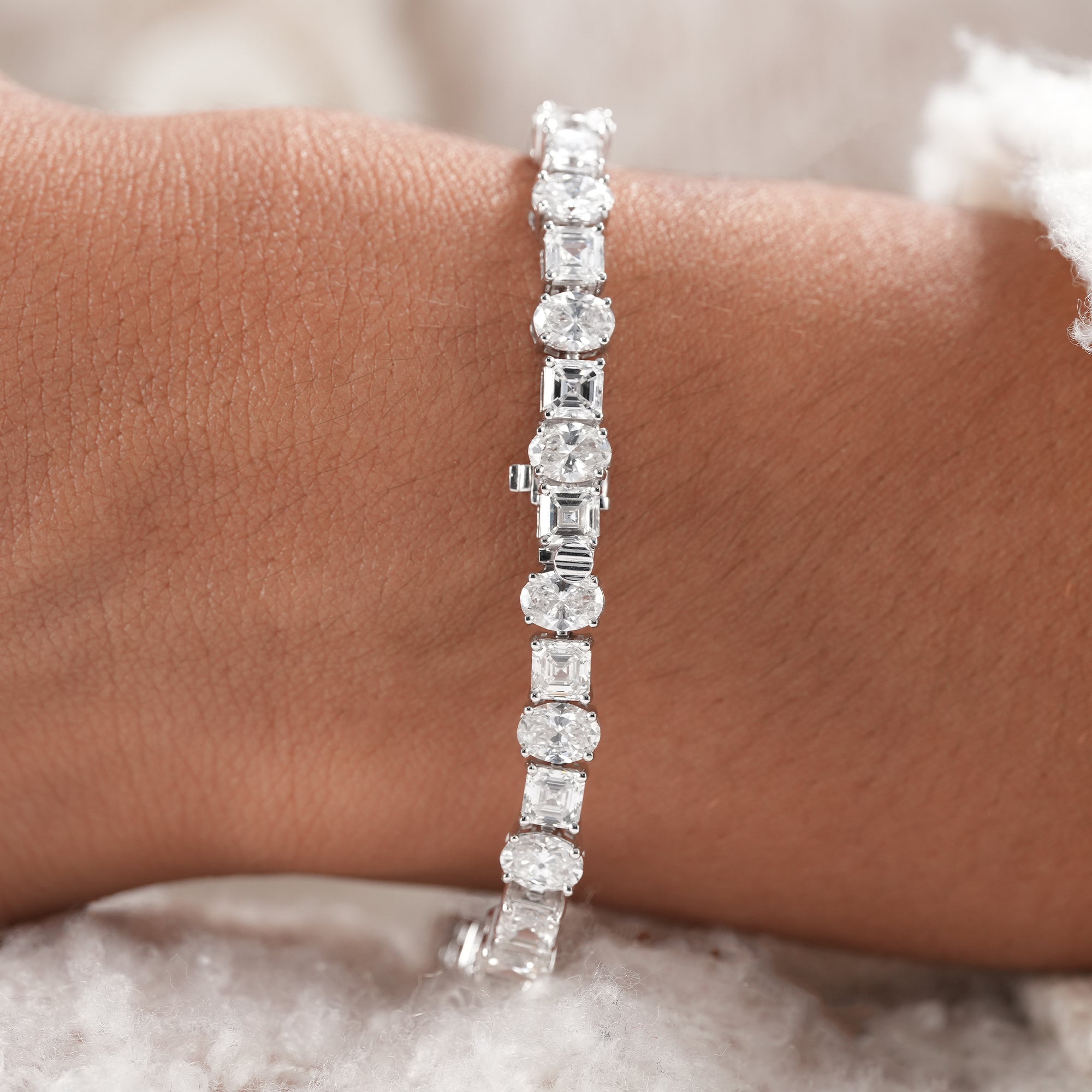 Sustainable lab grown diamond bracelet with alternating cuts.