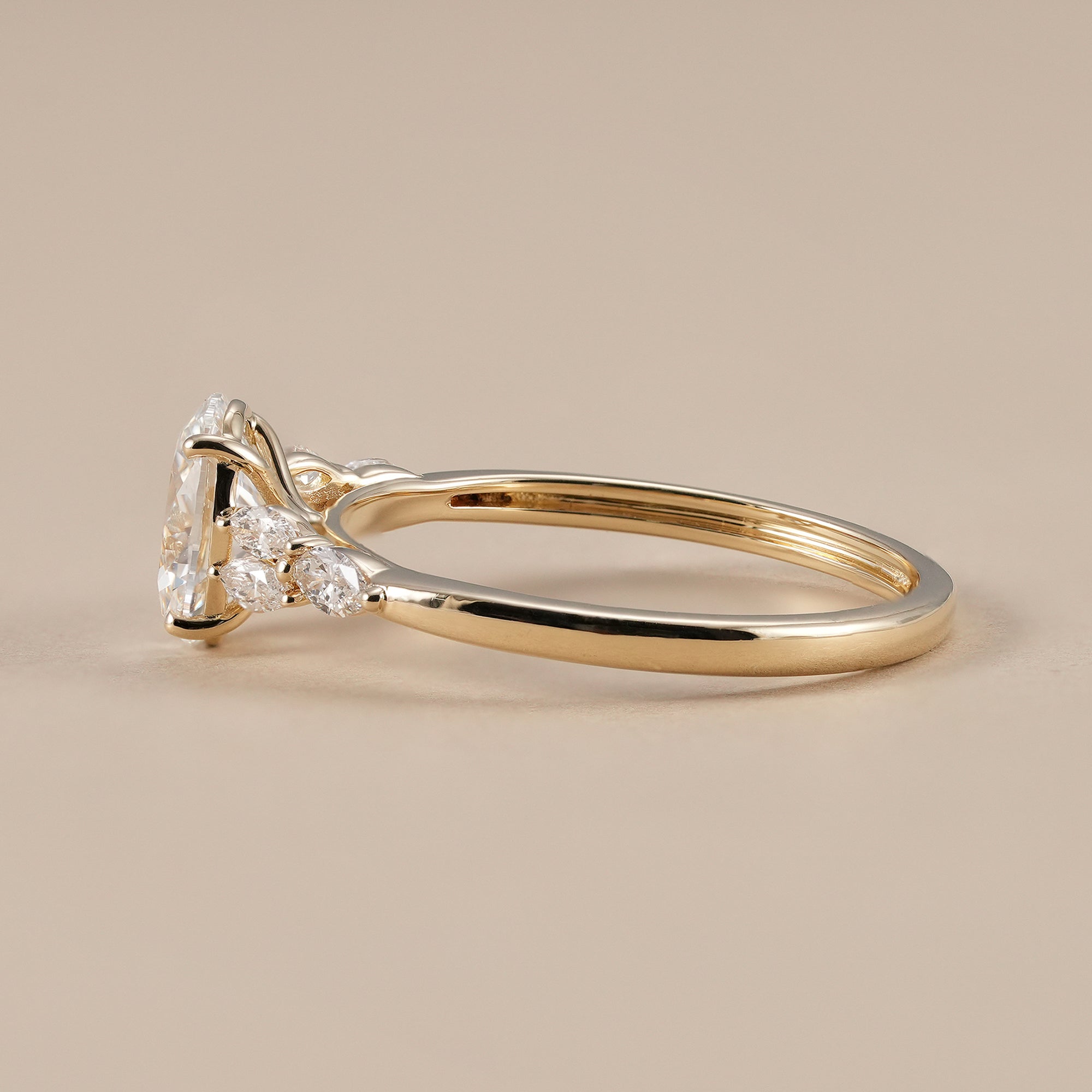 Elegant oval lab diamond bridal ring close-up
