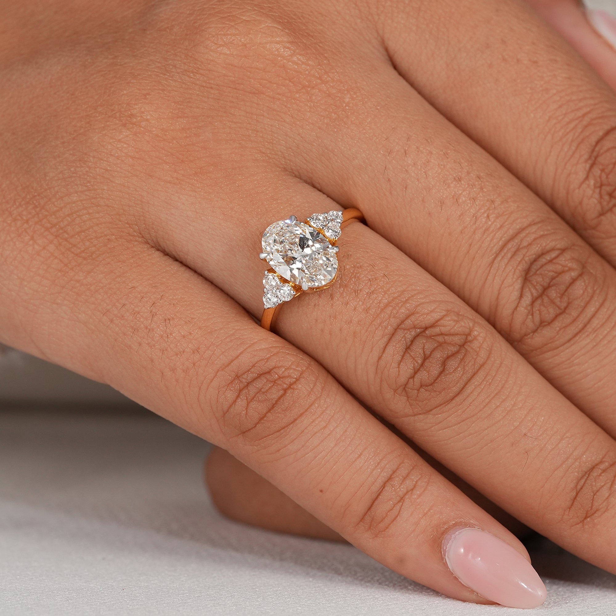 Oval floral cluster lab grown diamond bridal ring