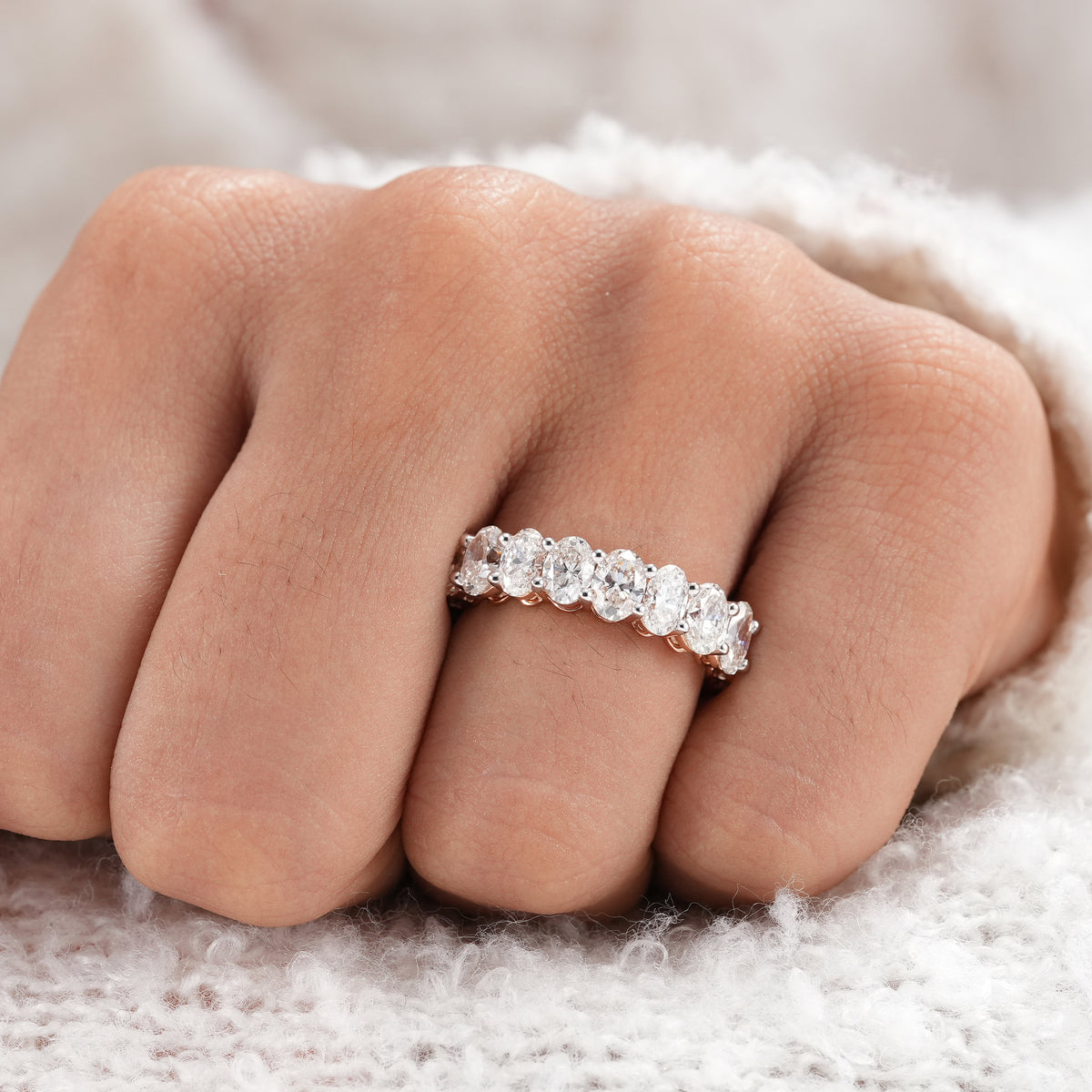 Fine jewelry oval lab diamond stackable ring.