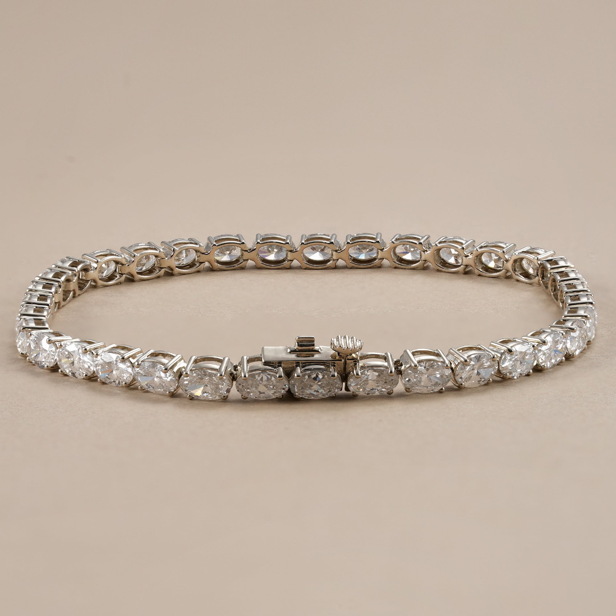 Bridal oval lab diamond tennis bracelet for wedding jewelry.