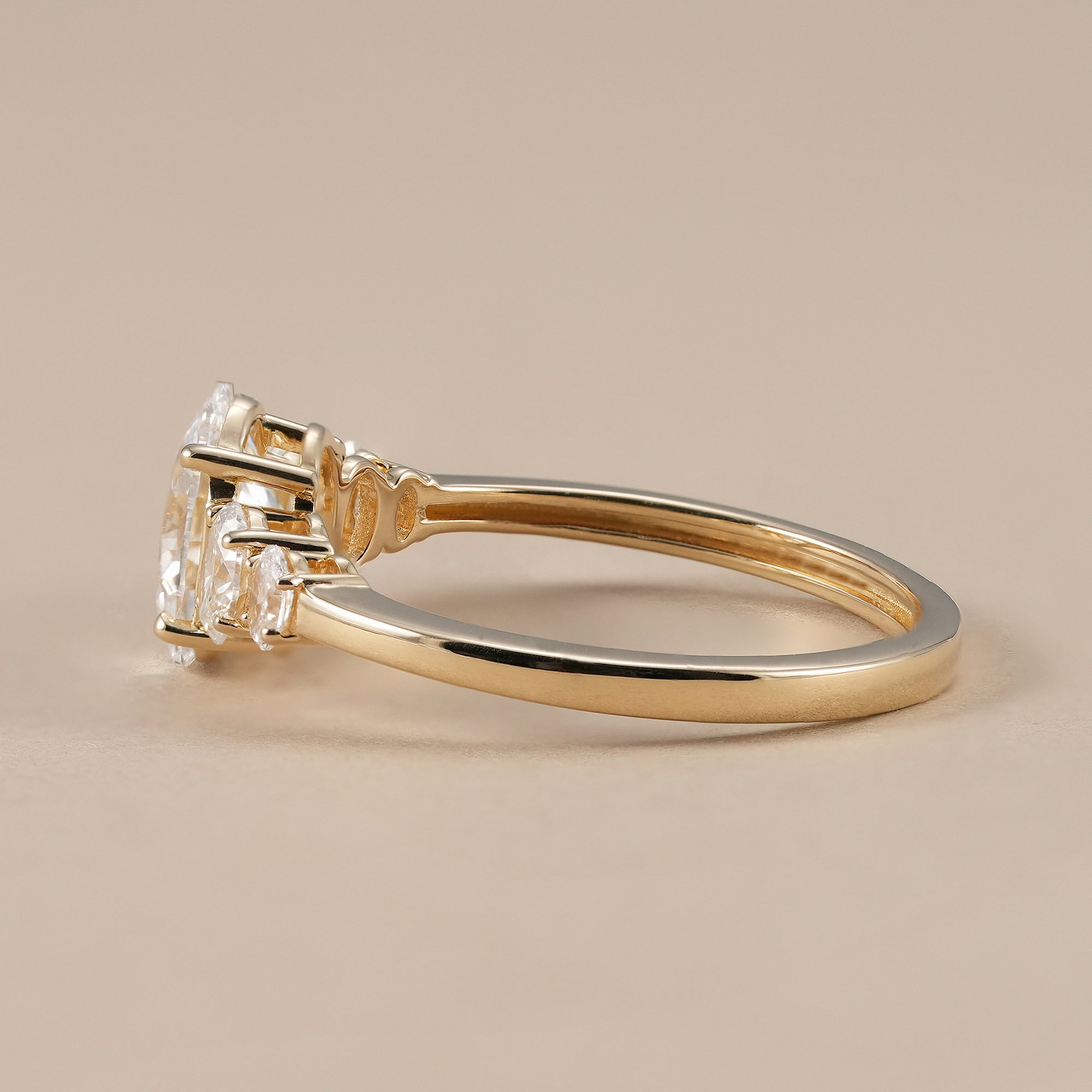 Elegant oval five stone diamond ring close-up