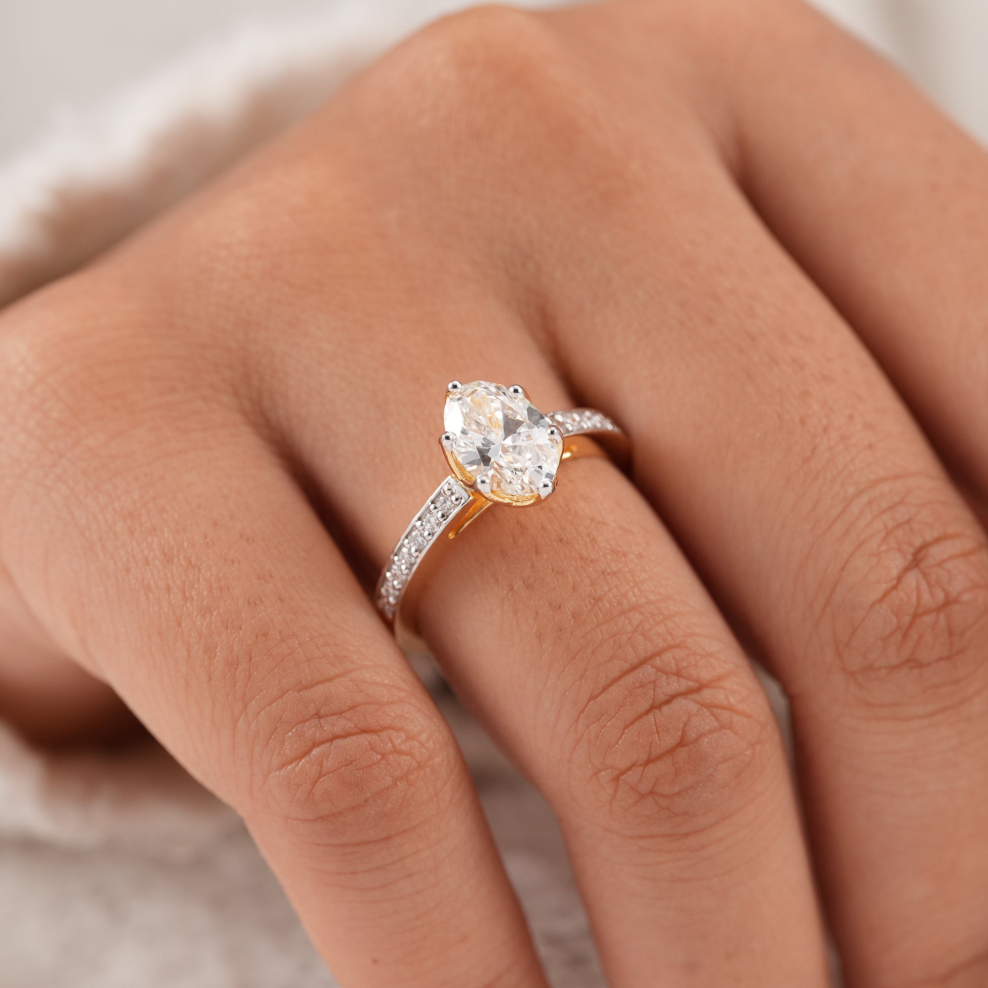 IGI certified oval lab grown diamond engagement ring