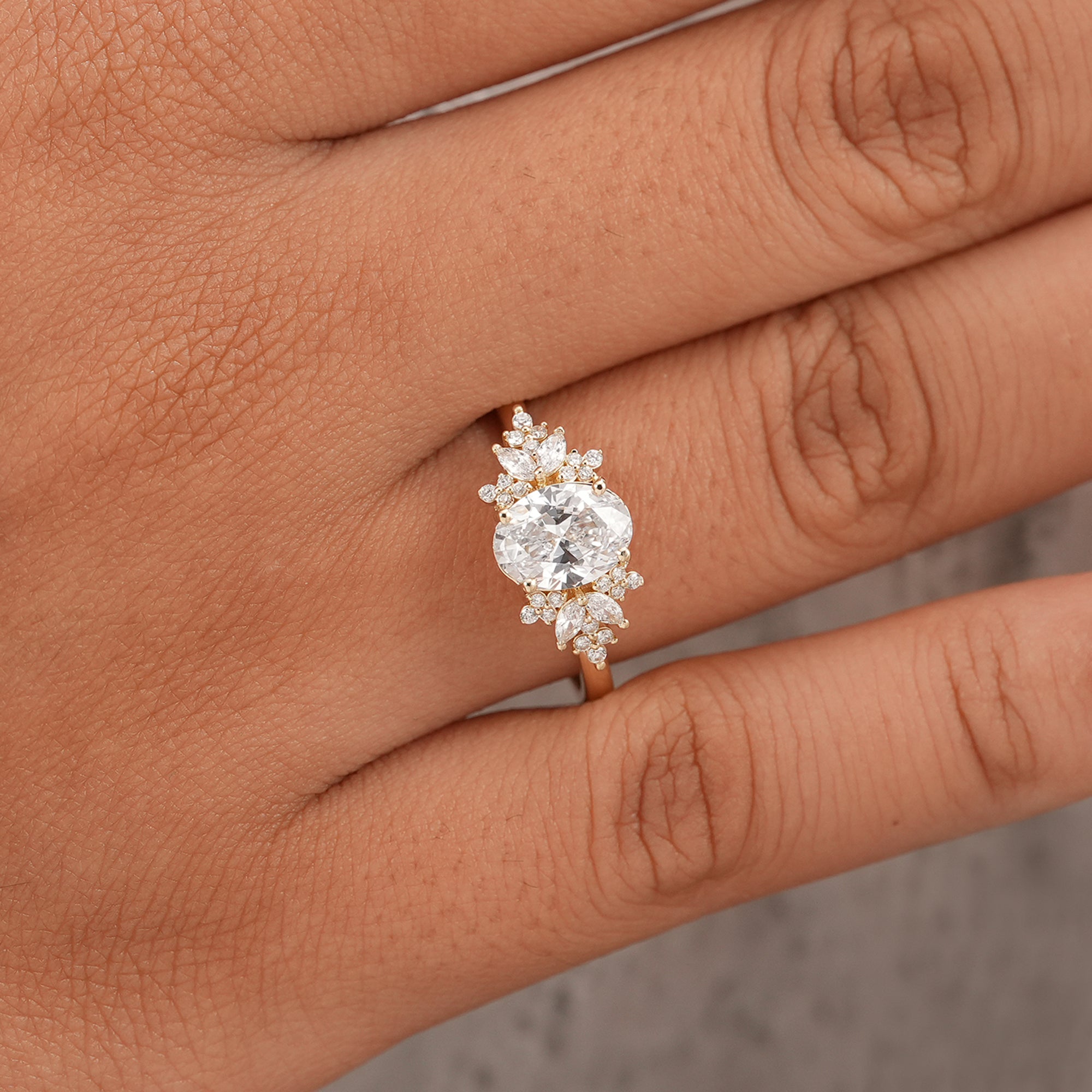 Luxury oval diamond cluster ring handcrafted with lab grown diamonds