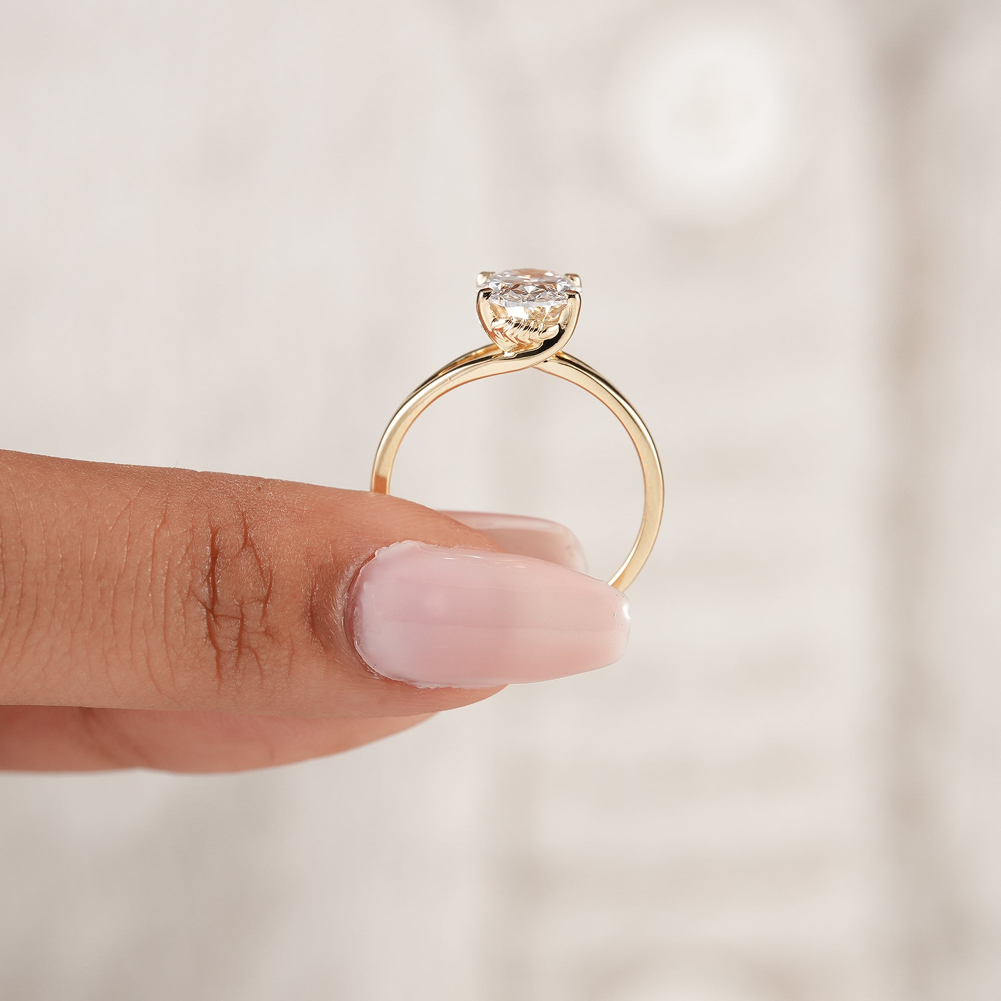 Oval cut lab diamond ring handcrafted in solid gold